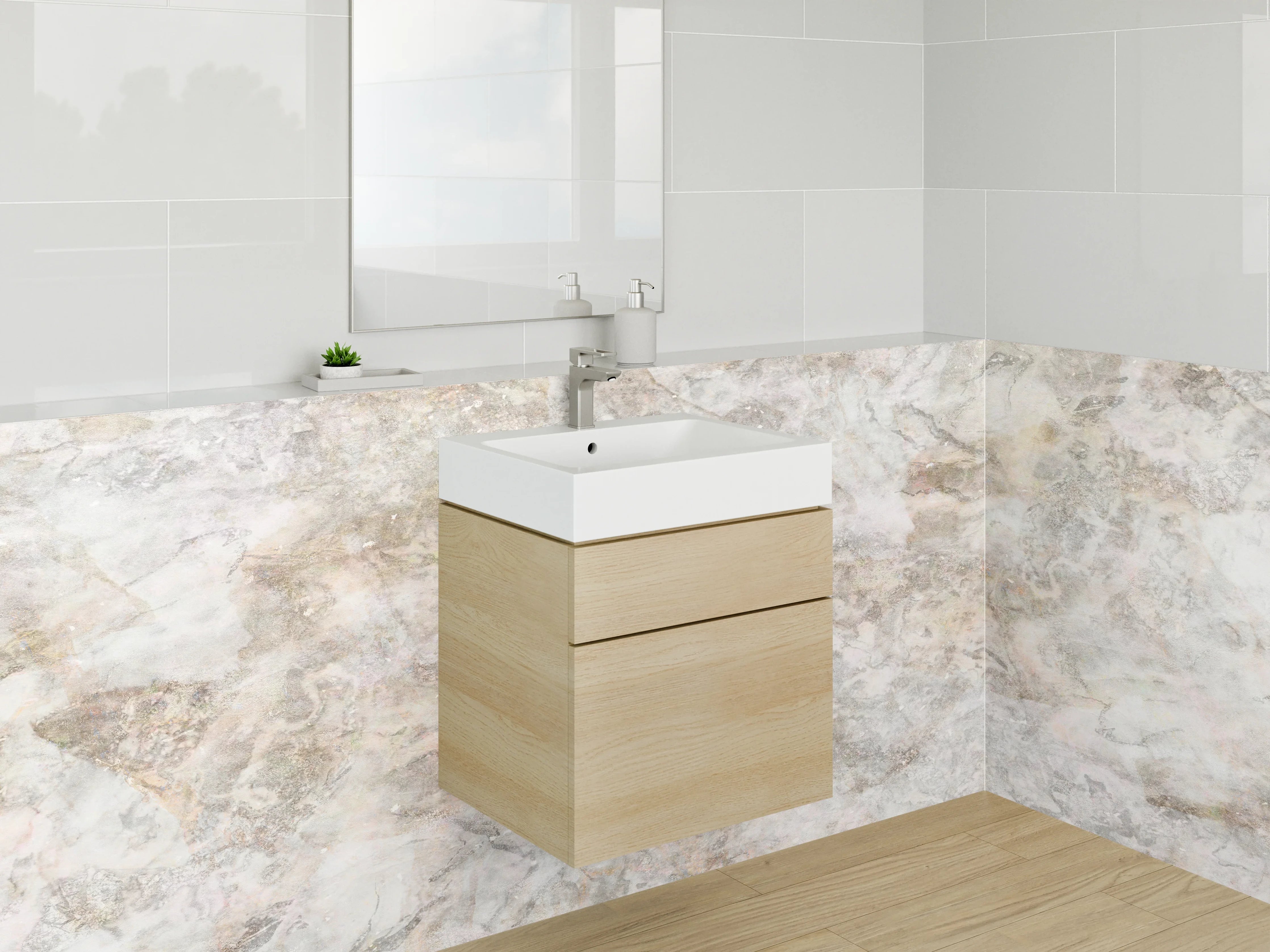 Waschbecken-Rückwand - Elegante weiße Marmoroptik für Bad