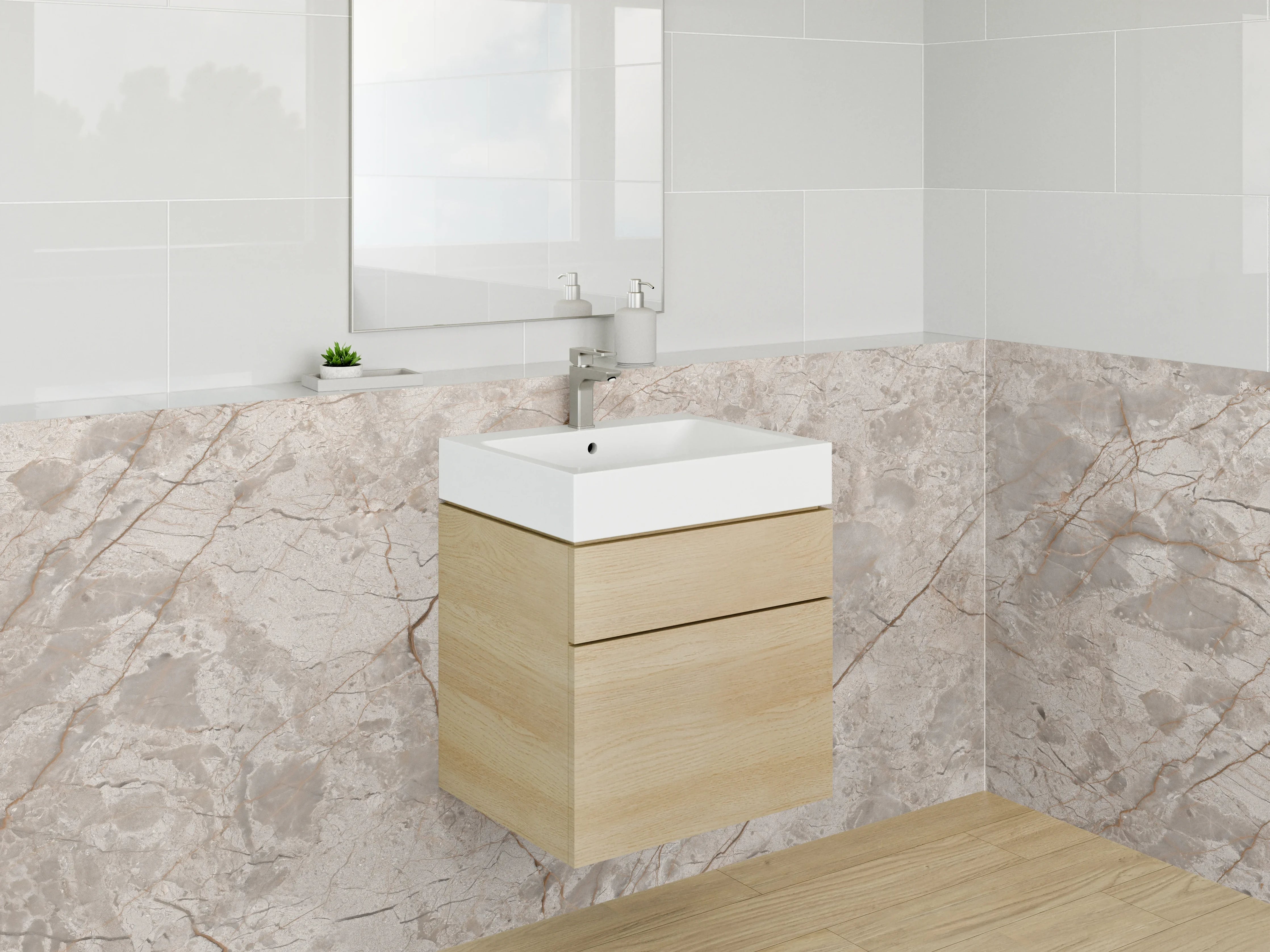 Waschbecken-Rückwand - Eleganter Marmor-Look in Beige und Grau