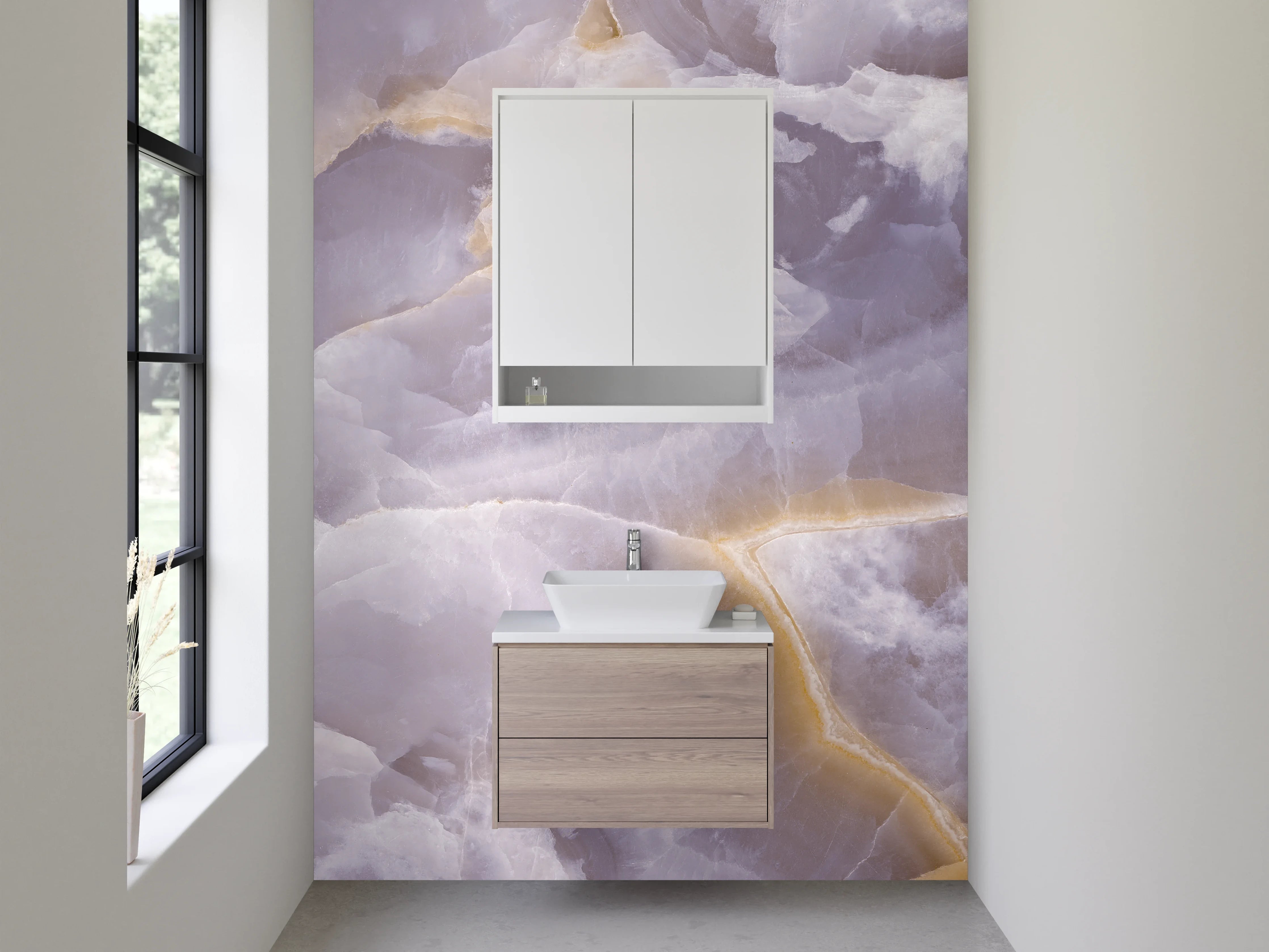 Waschbecken-Rückwand - Eleganter Onyx-Marmor in Pastell