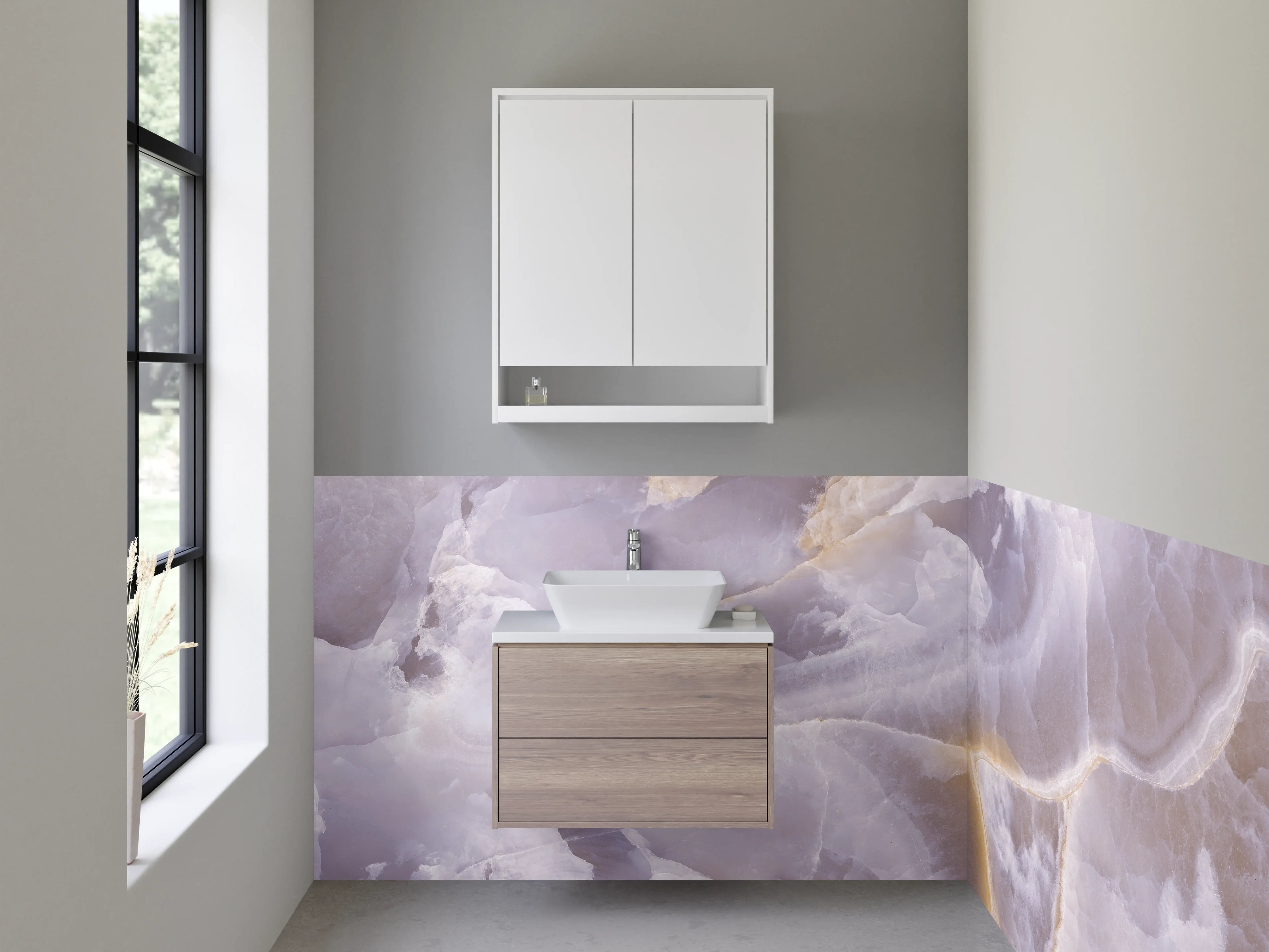 Waschbecken-Rückwand - Eleganter Onyx-Marmor in Pastell