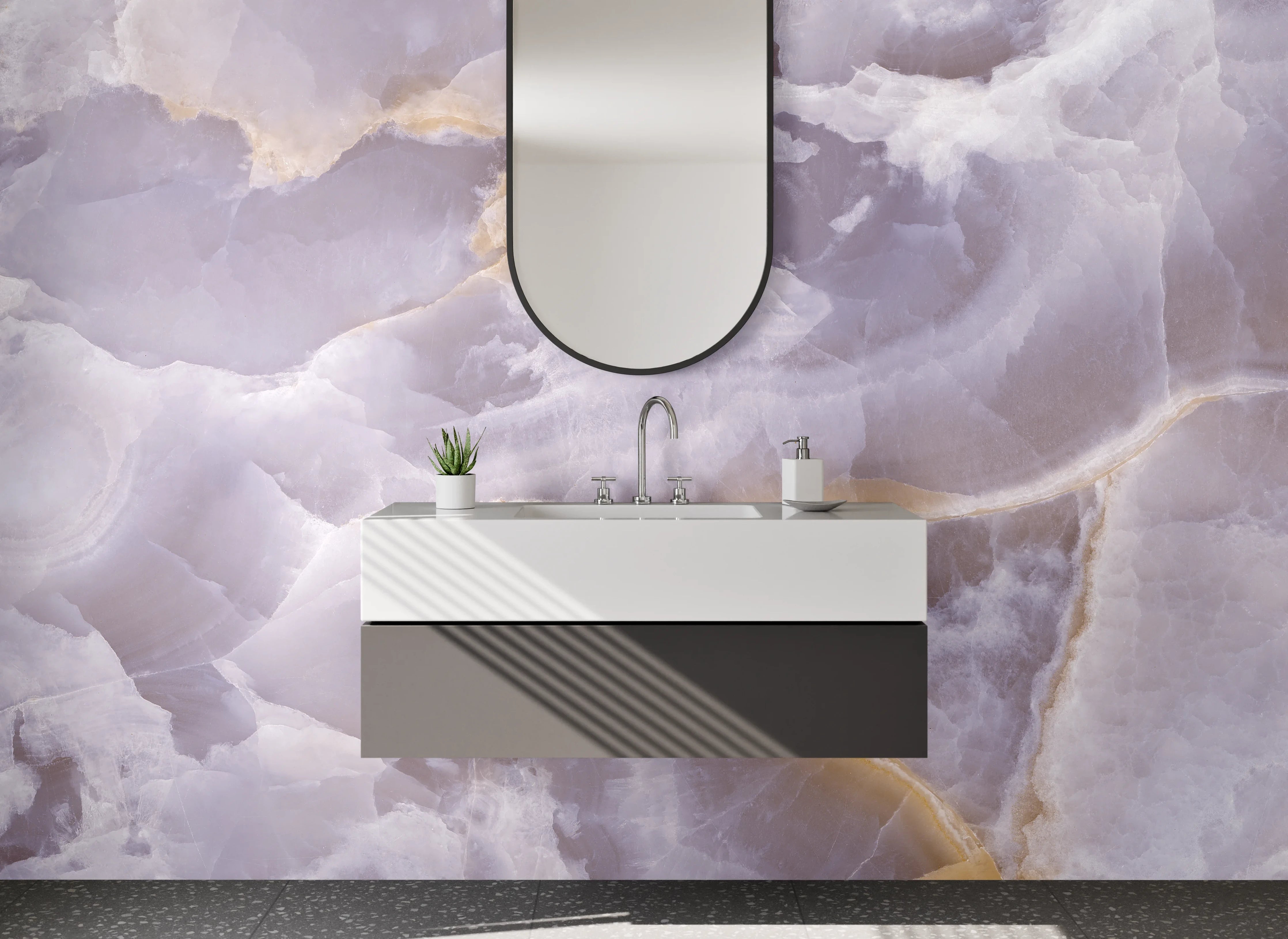 Waschbecken-Rückwand - Eleganter Onyx-Marmor in Pastell