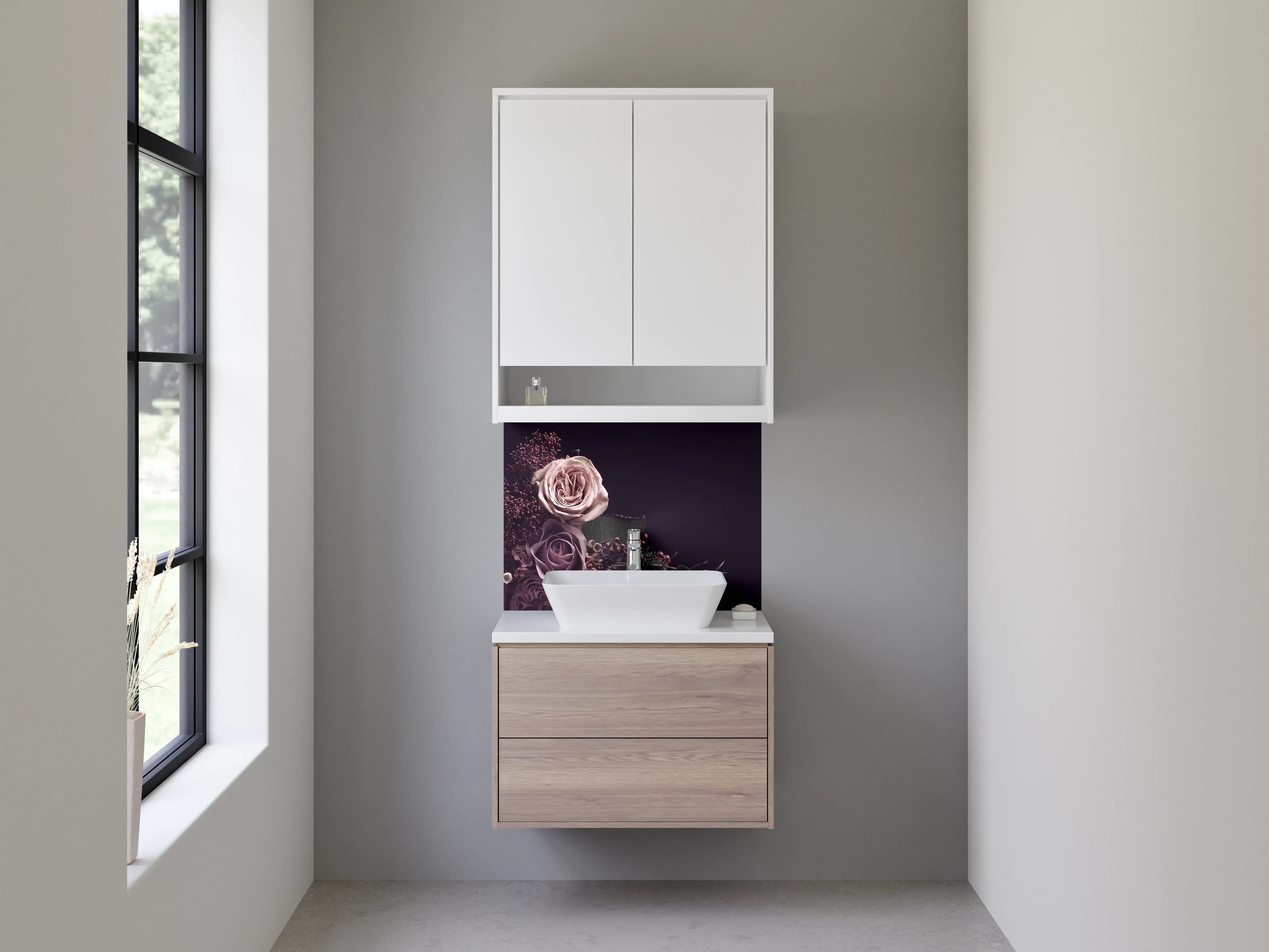 Waschbecken-Rückwand - Eleganter Rosenstrauß auf Dunkelviolett