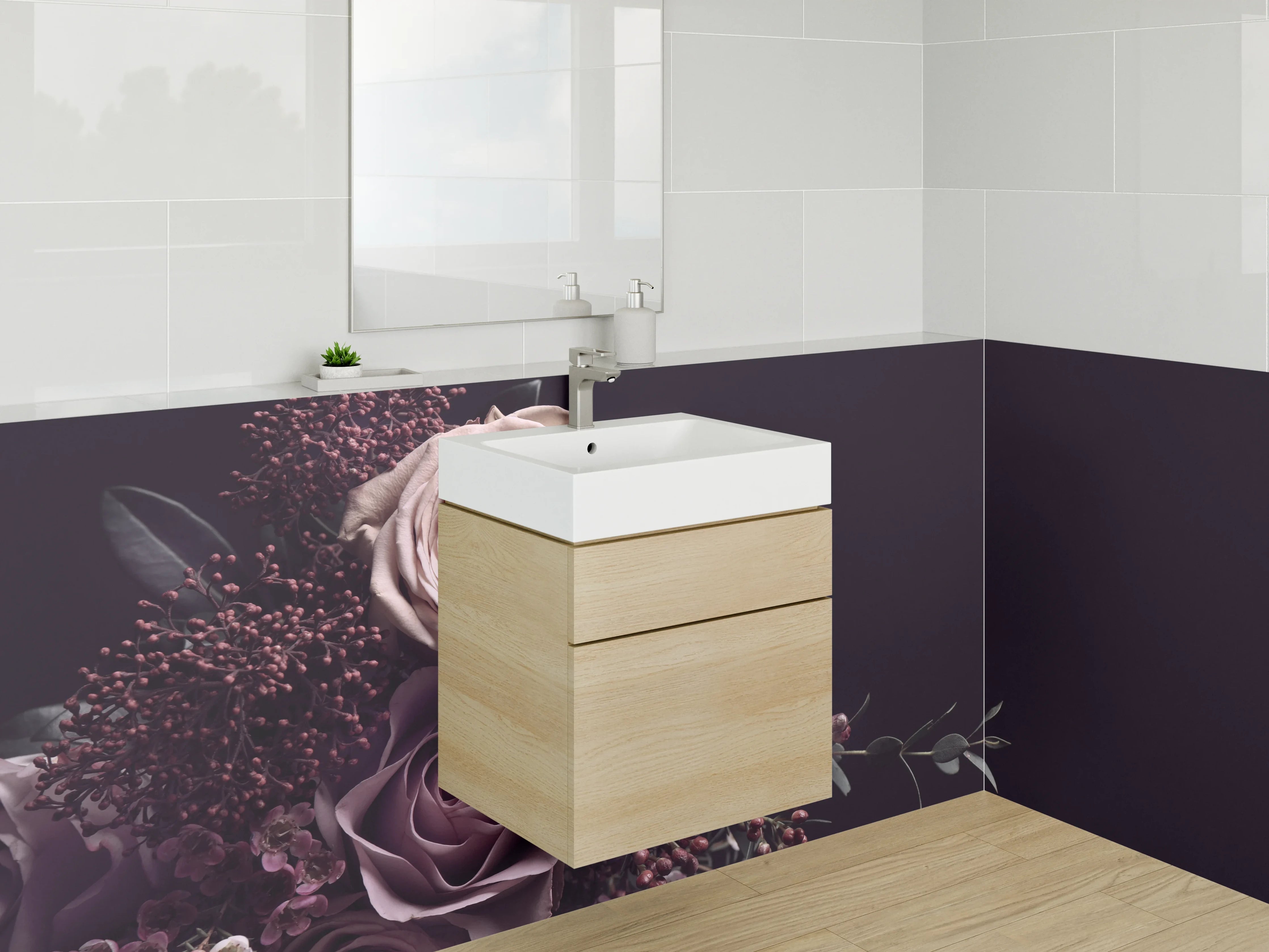 Waschbecken-Rückwand - Eleganter Rosenstrauß auf Dunkelviolett