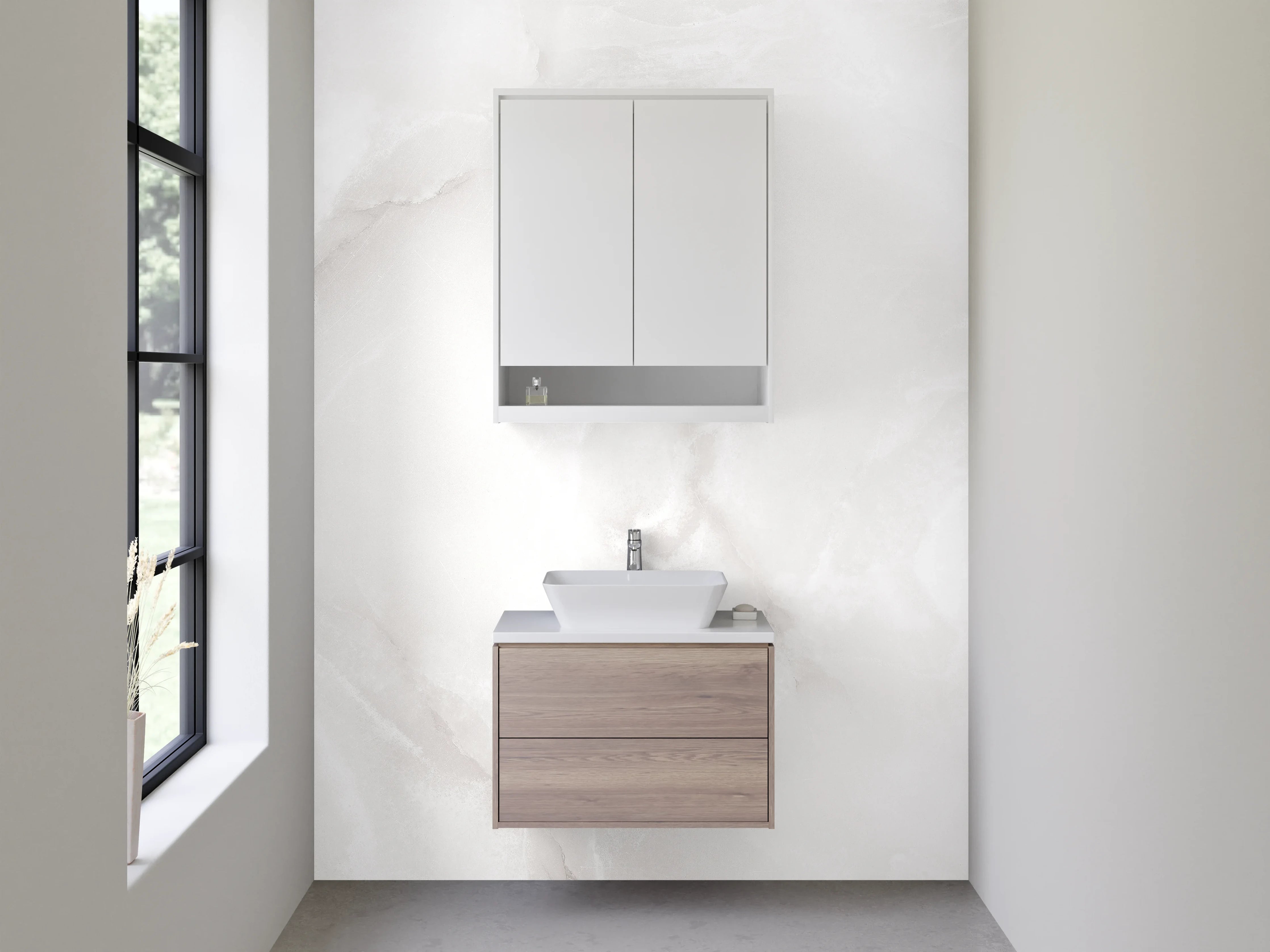 Waschbecken-Rückwand - Eleganter Weiß-Marmor mit Grauschattierung