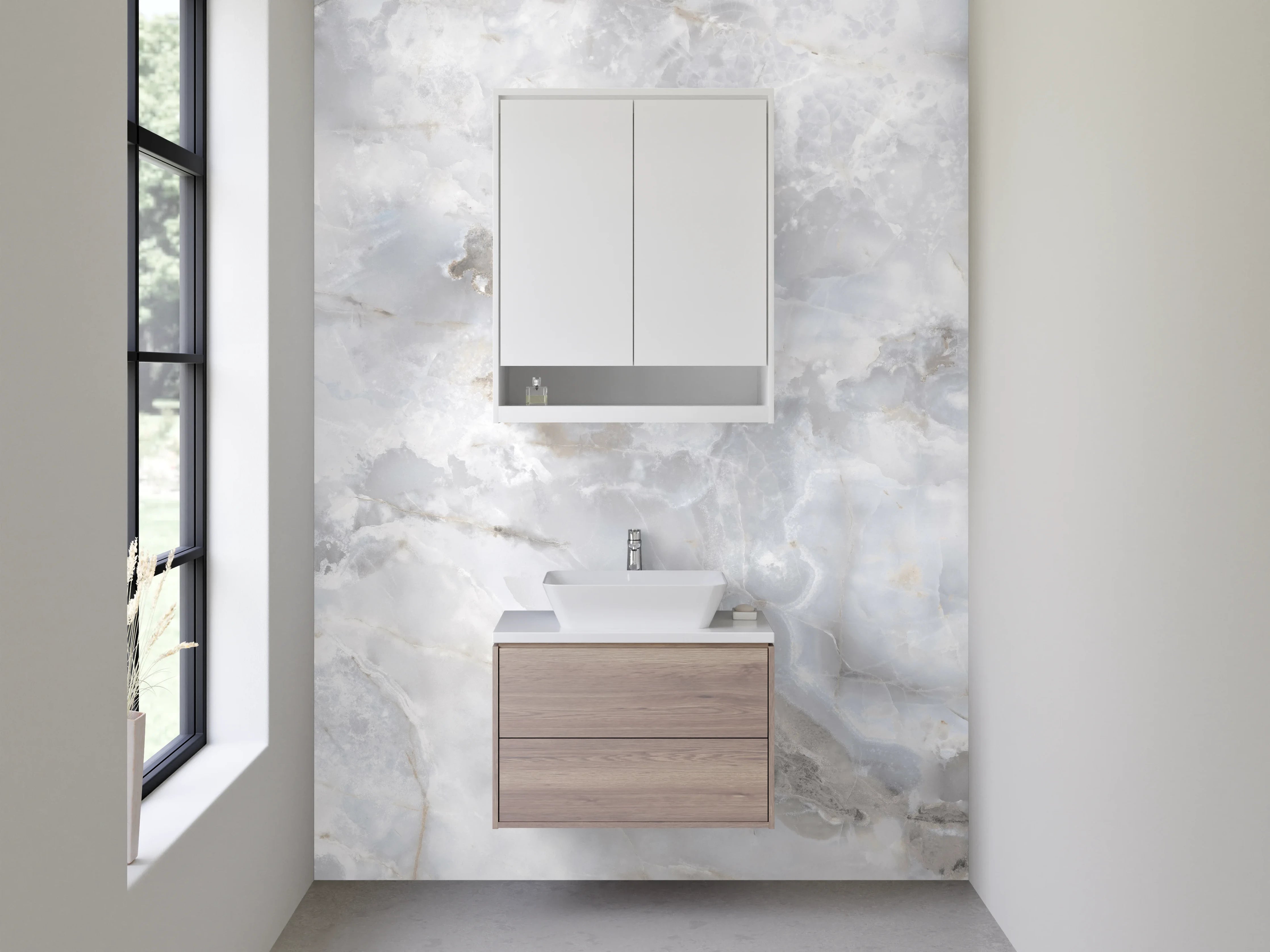 Waschbecken-Rückwand - Eleganter Weißgrau-Marmor-Effekt