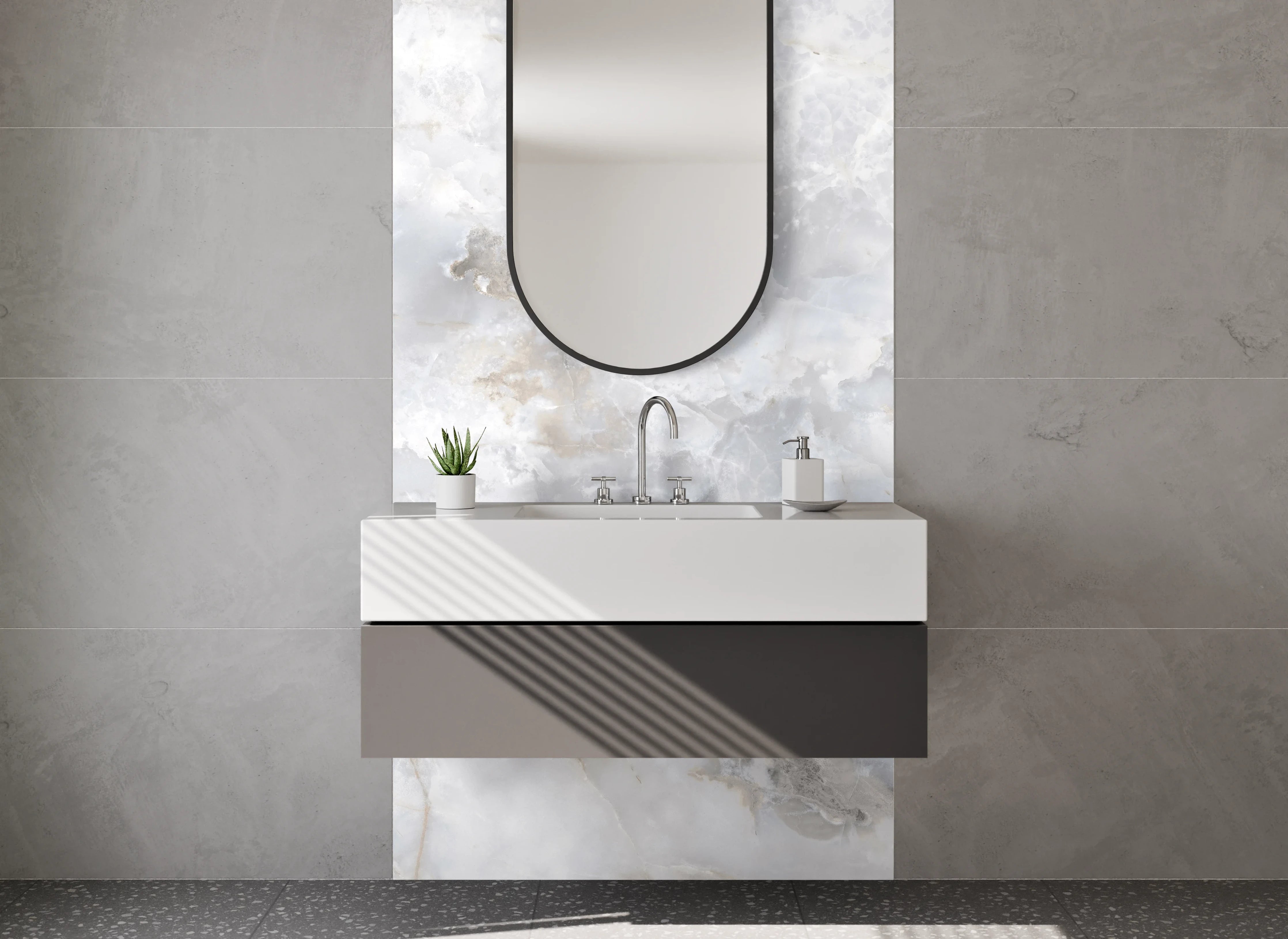 Waschbecken-Rückwand - Eleganter Weißgrau-Marmor-Effekt