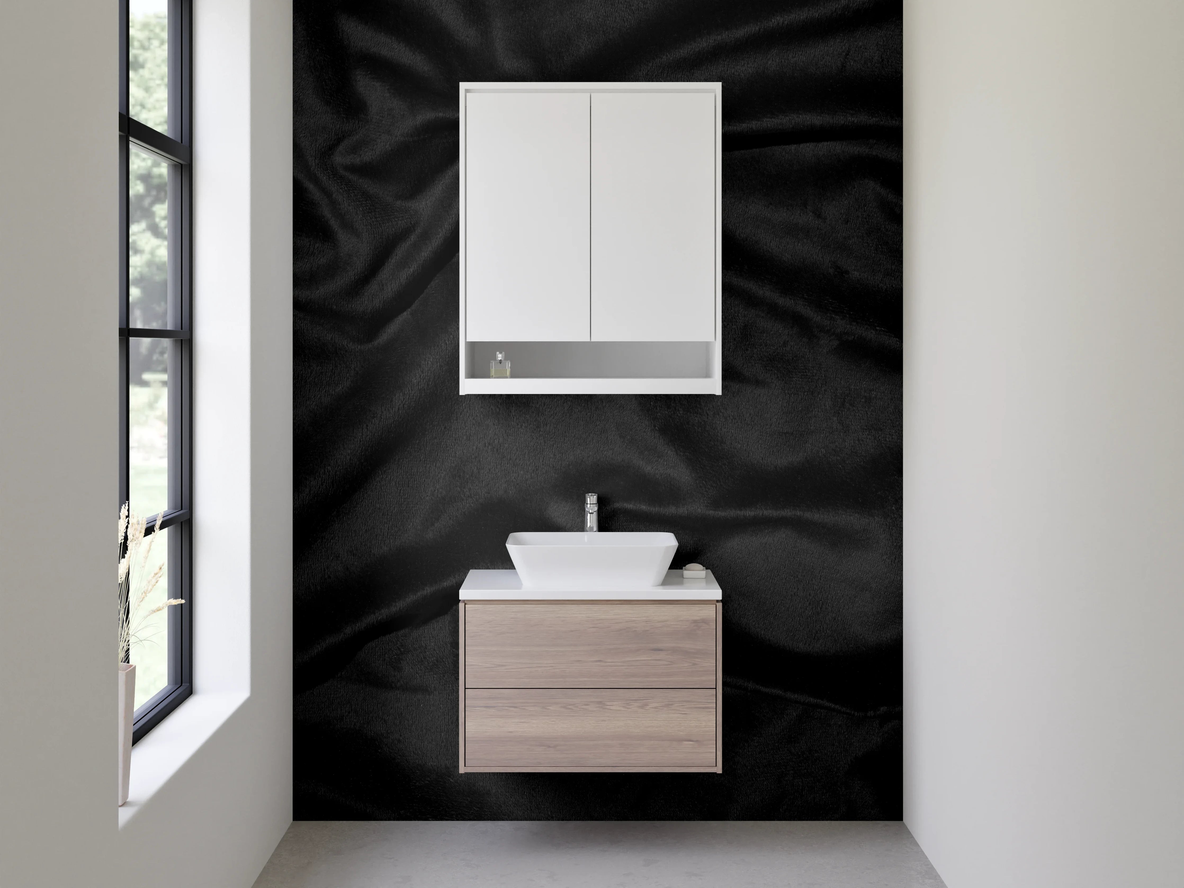 Waschbecken-Rückwand - Eleganter schwarzer Stofflook