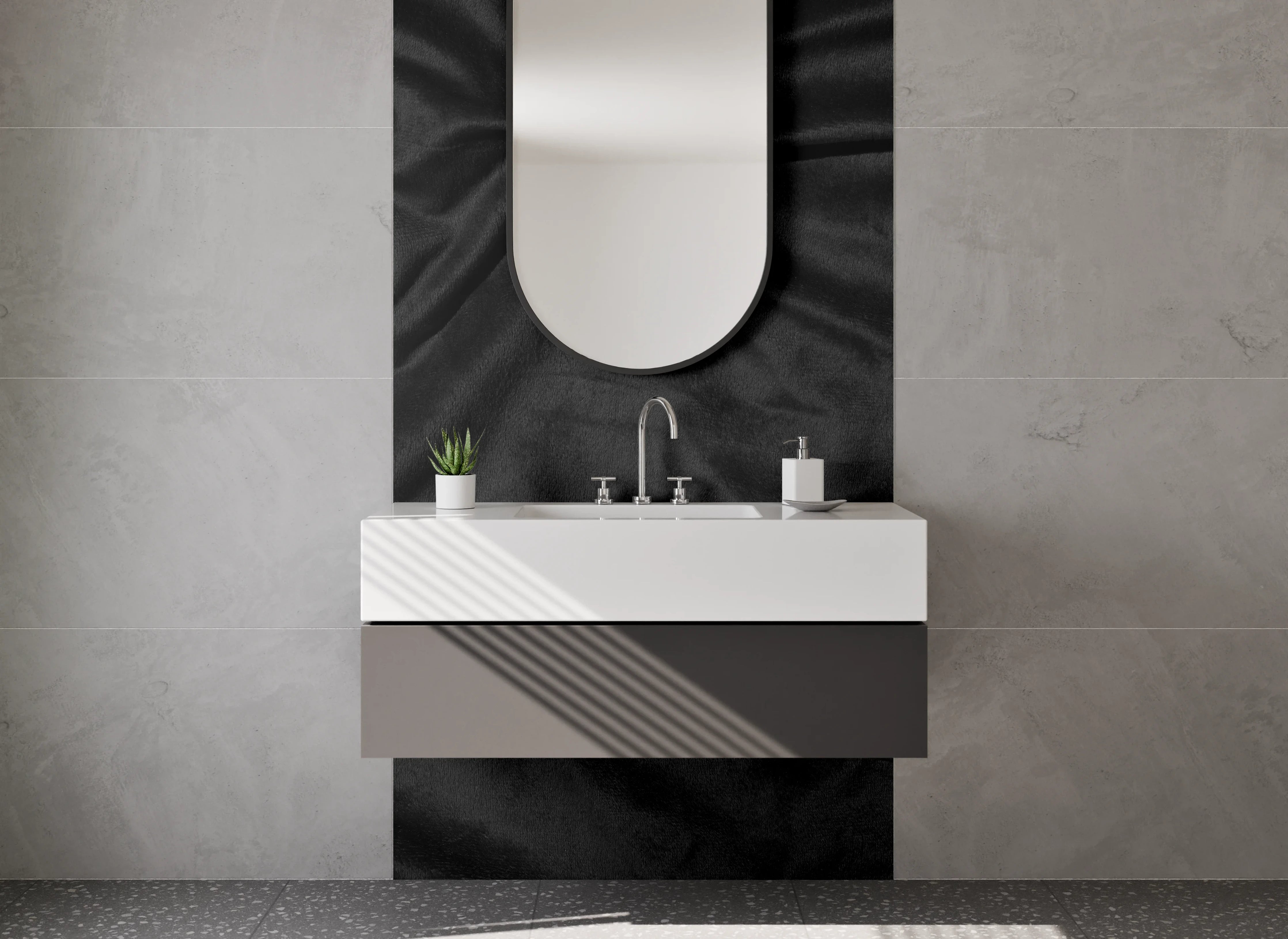 Waschbecken-Rückwand - Eleganter schwarzer Stofflook