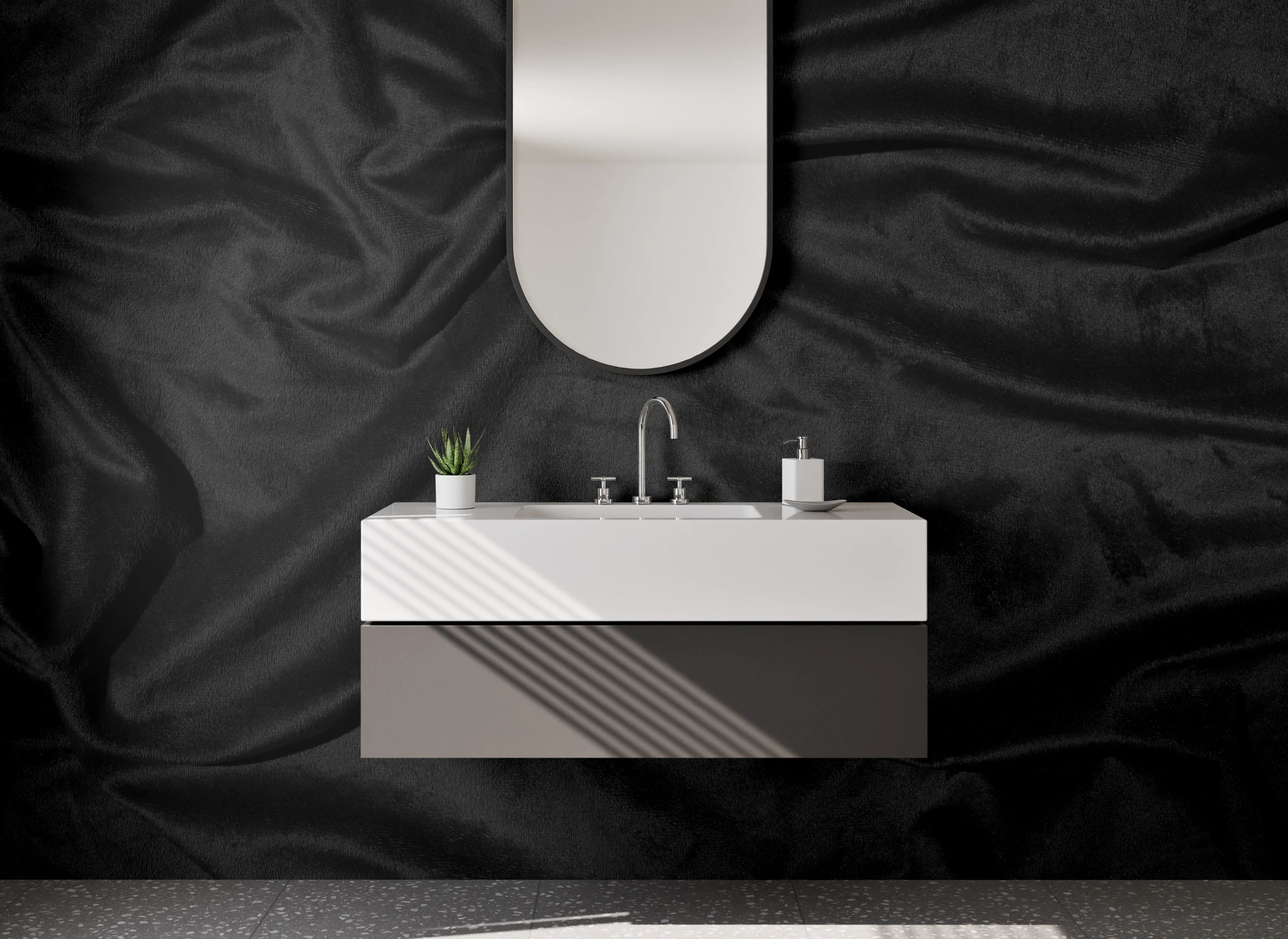 Waschbecken-Rückwand - Eleganter schwarzer Stofflook