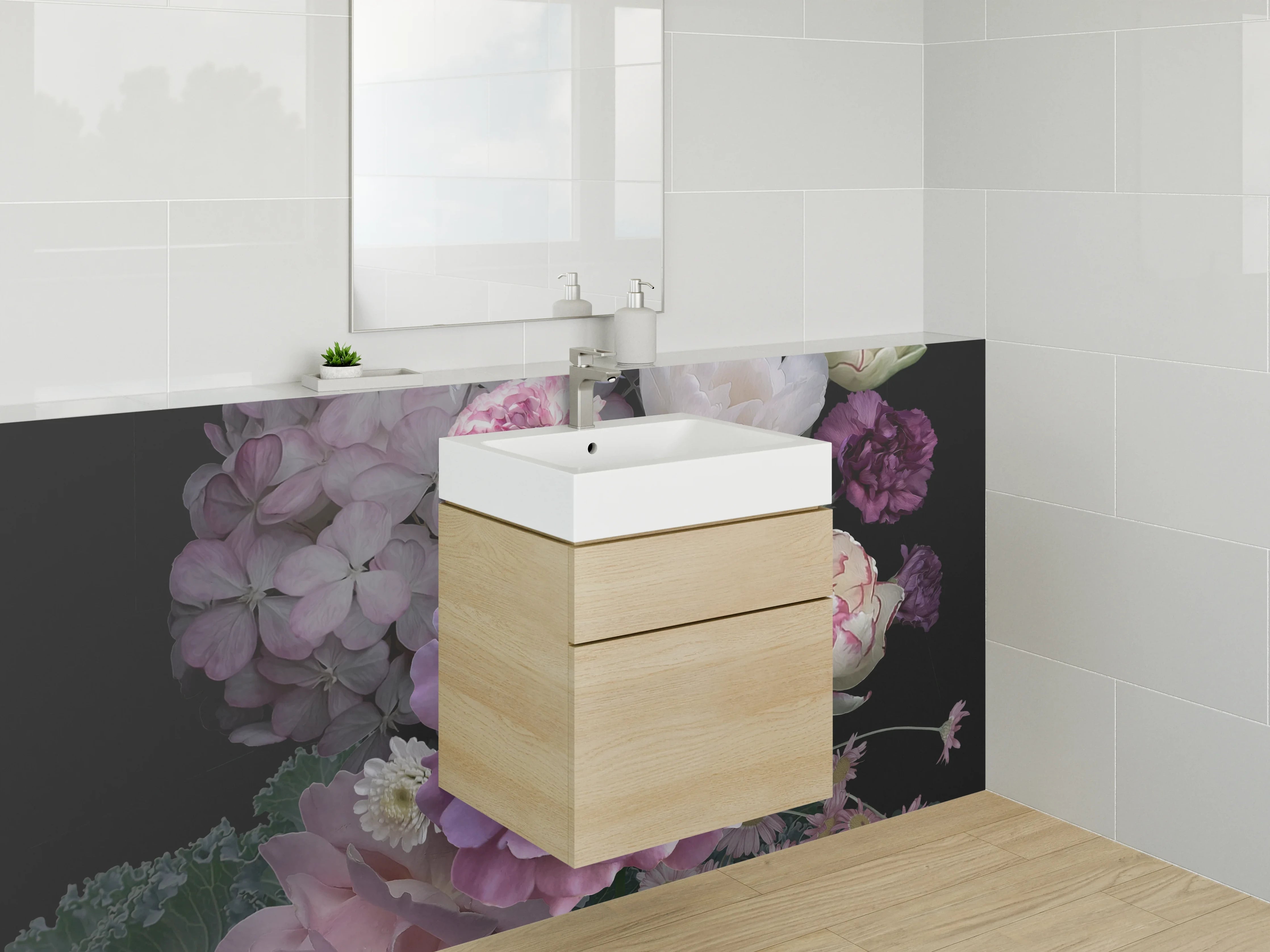 Waschbecken-Rückwand - Elegantes Blumenbouquet auf Schwarz