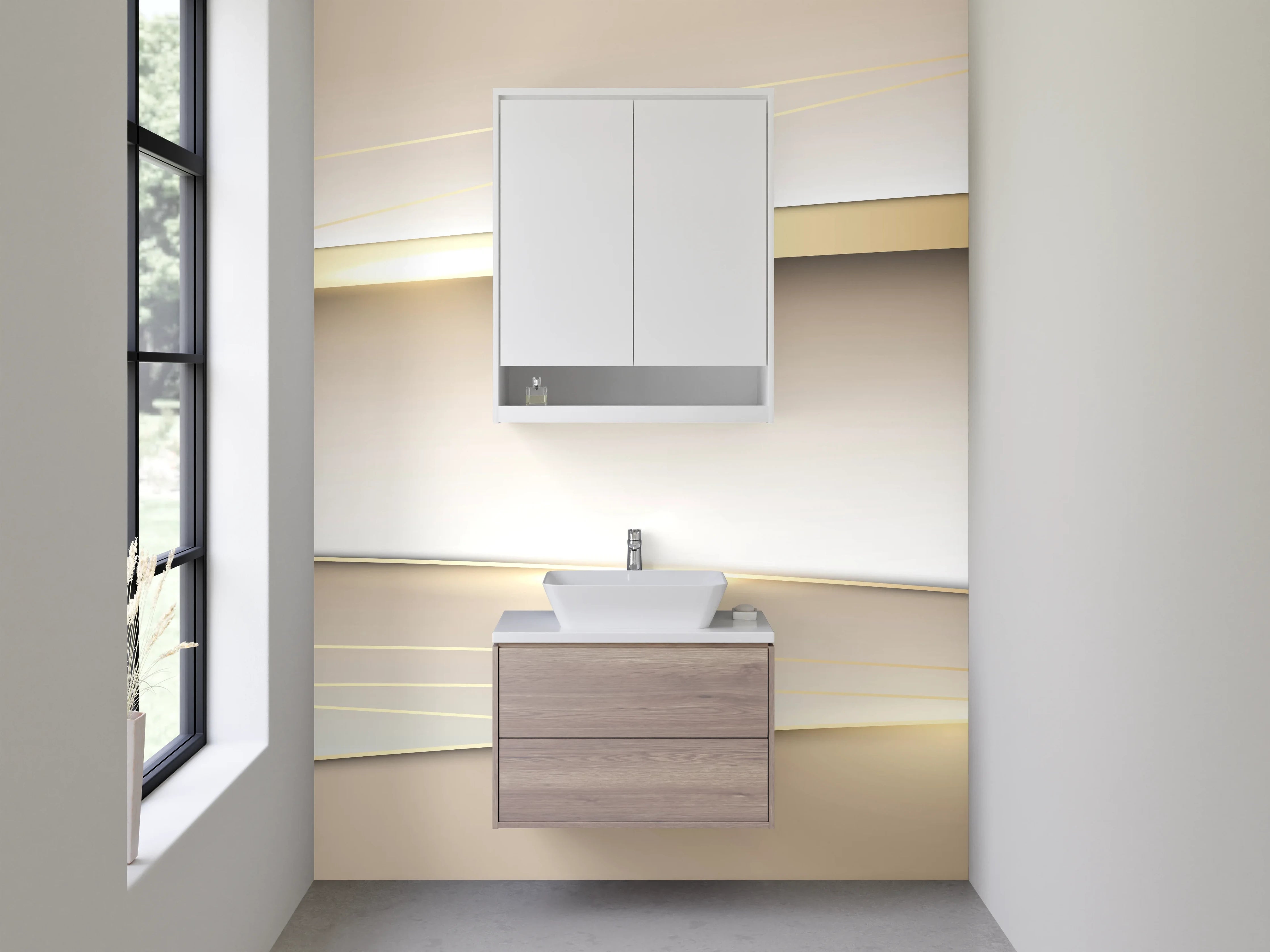 Waschbecken-Rückwand - Elegantes Gold-Beige Design