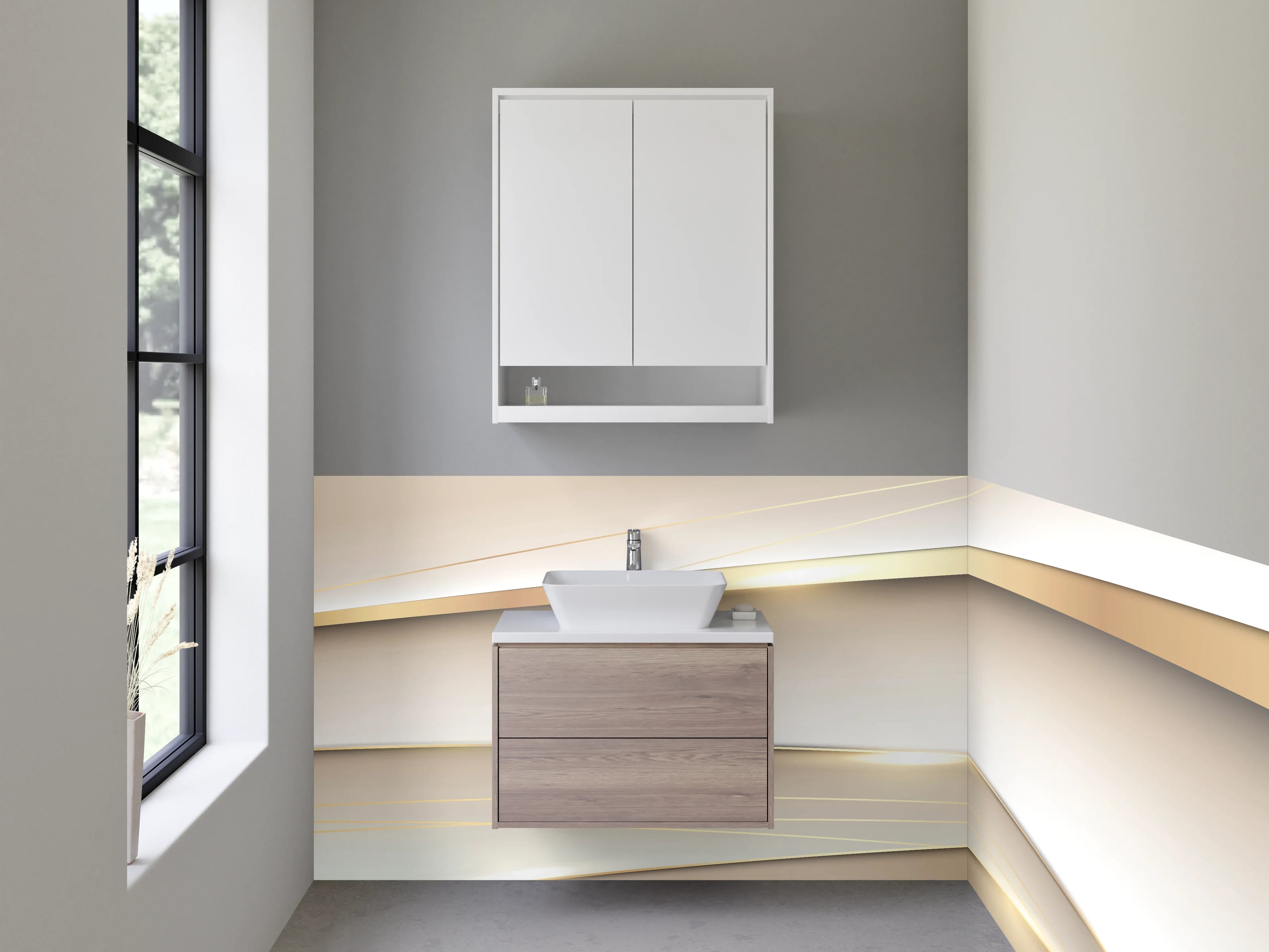 Waschbecken-Rückwand - Elegantes Gold-Beige Design
