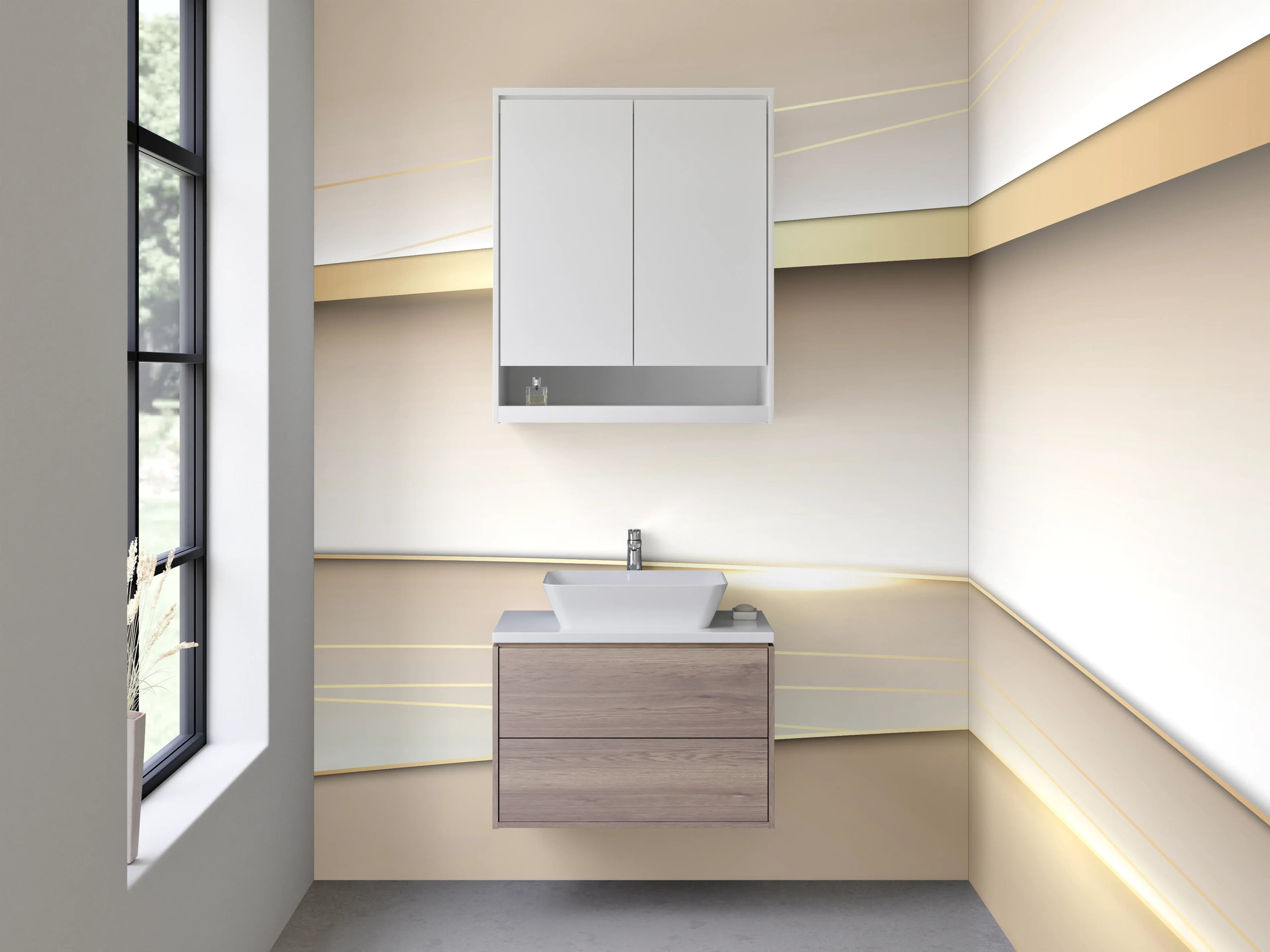 Waschbecken-Rückwand - Elegantes Gold-Beige Design
