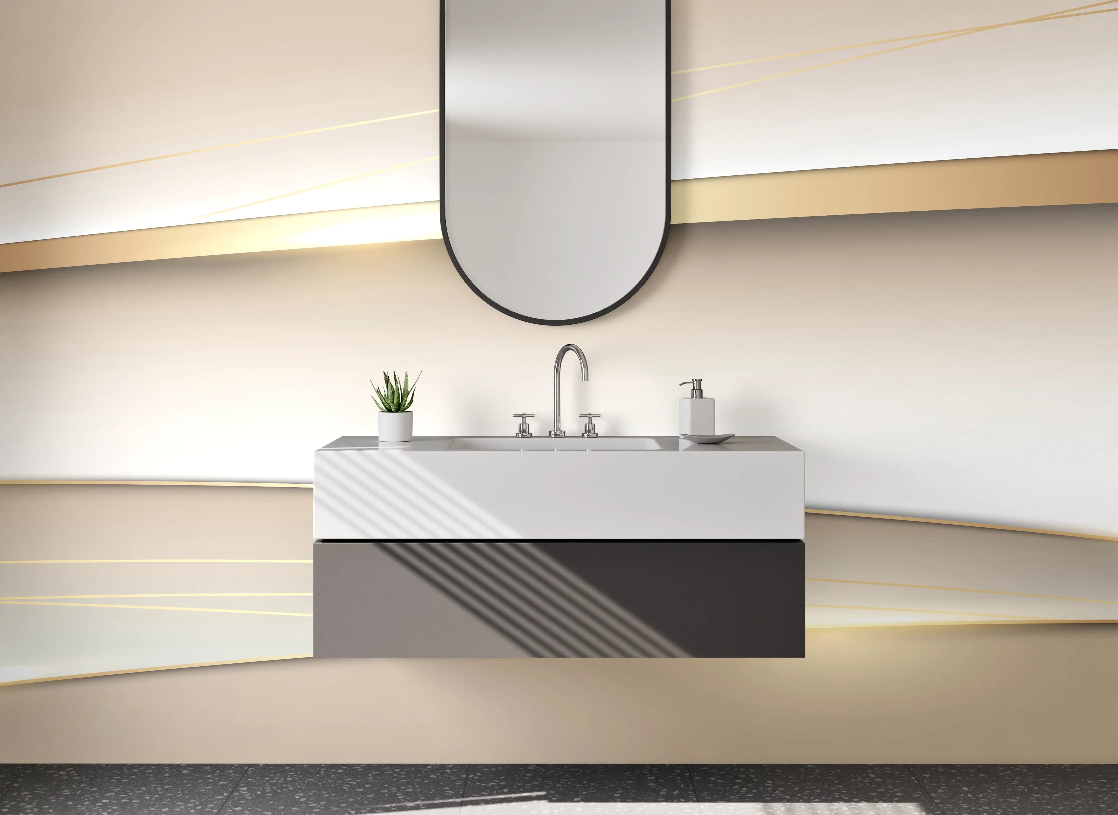 Waschbecken-Rückwand - Elegantes Gold-Beige Design
