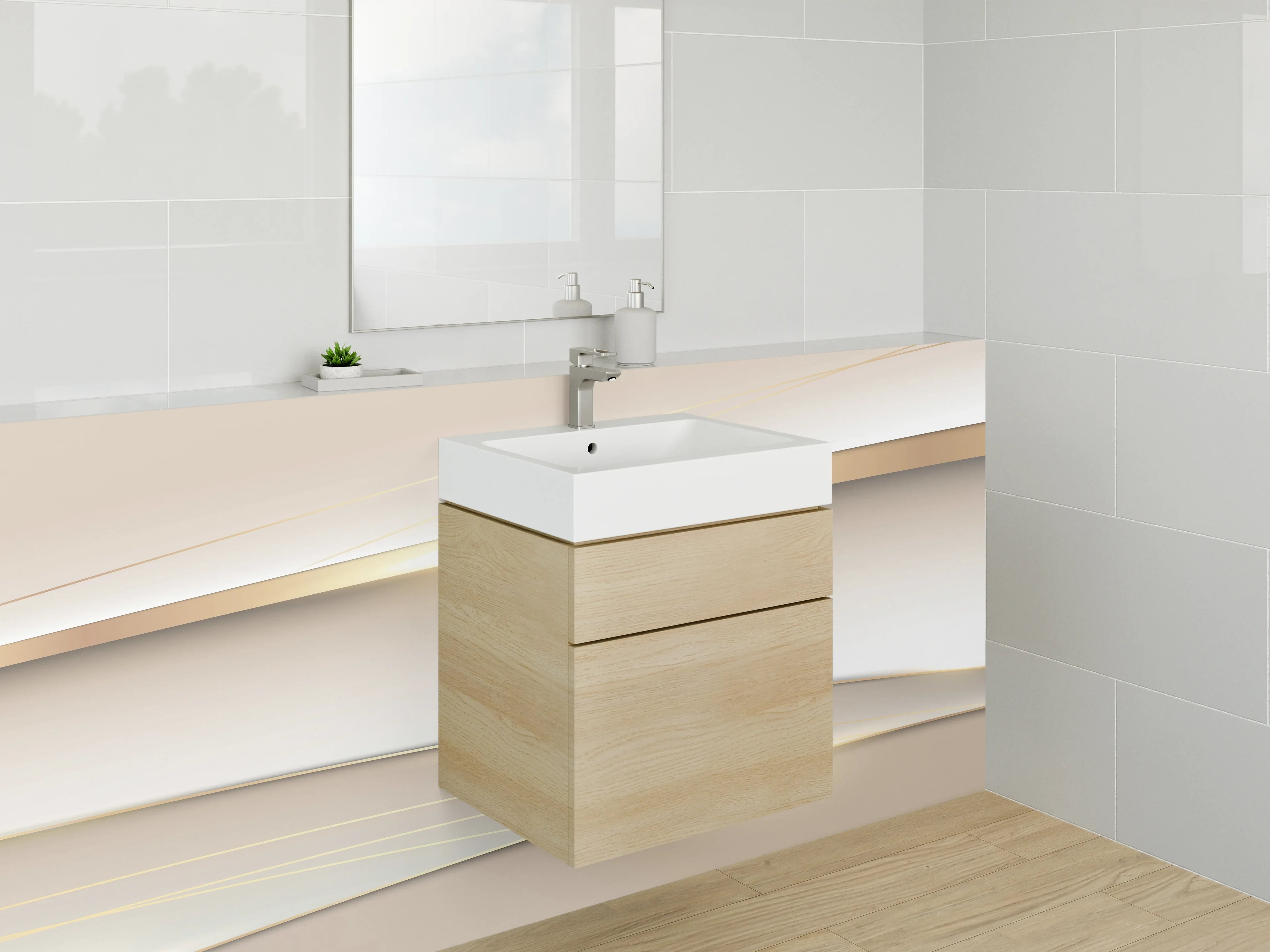 Waschbecken-Rückwand - Elegantes Gold-Beige Design