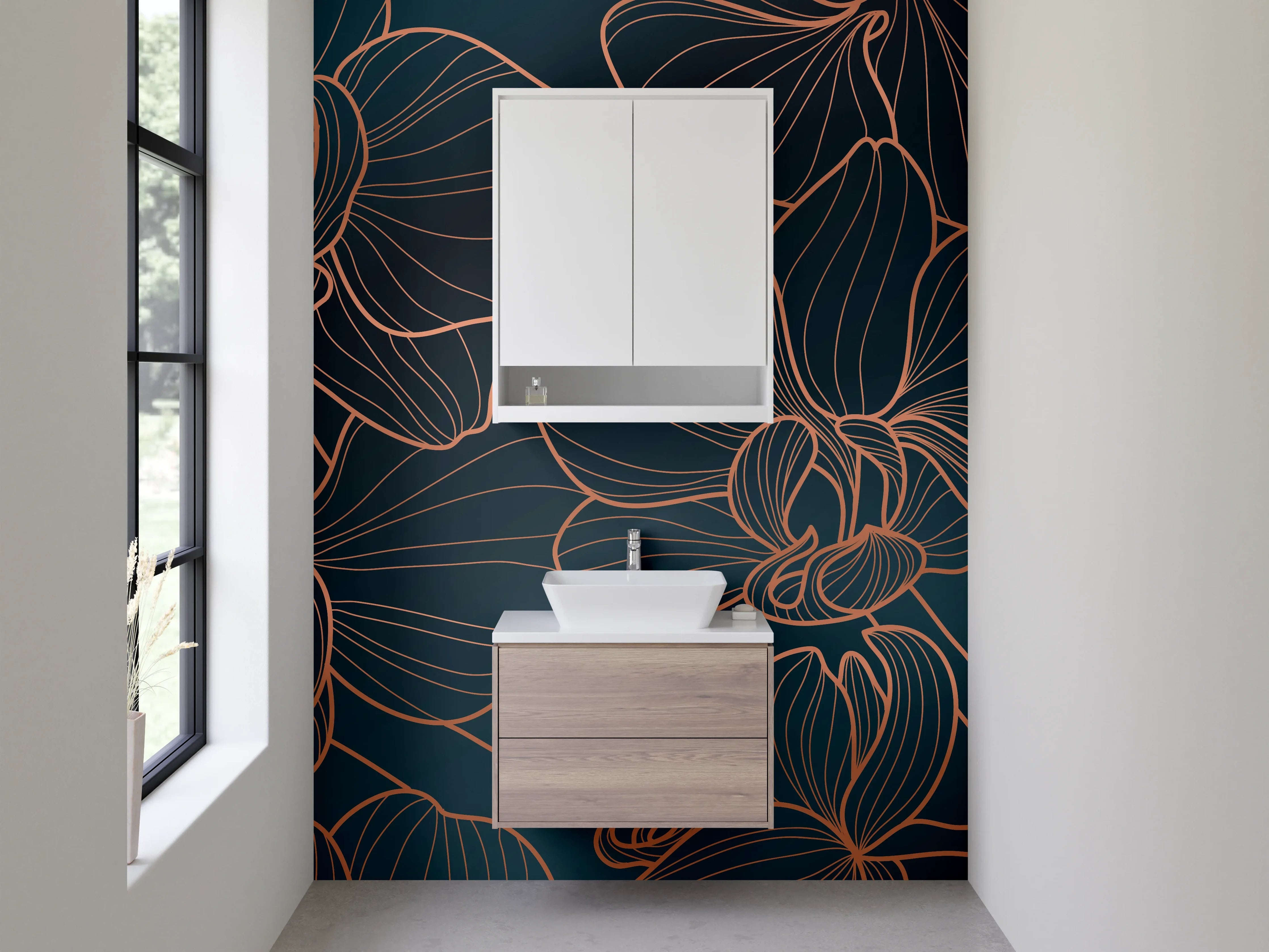 Waschbecken-Rückwand - Elegantes Lineart-Orchideen Design