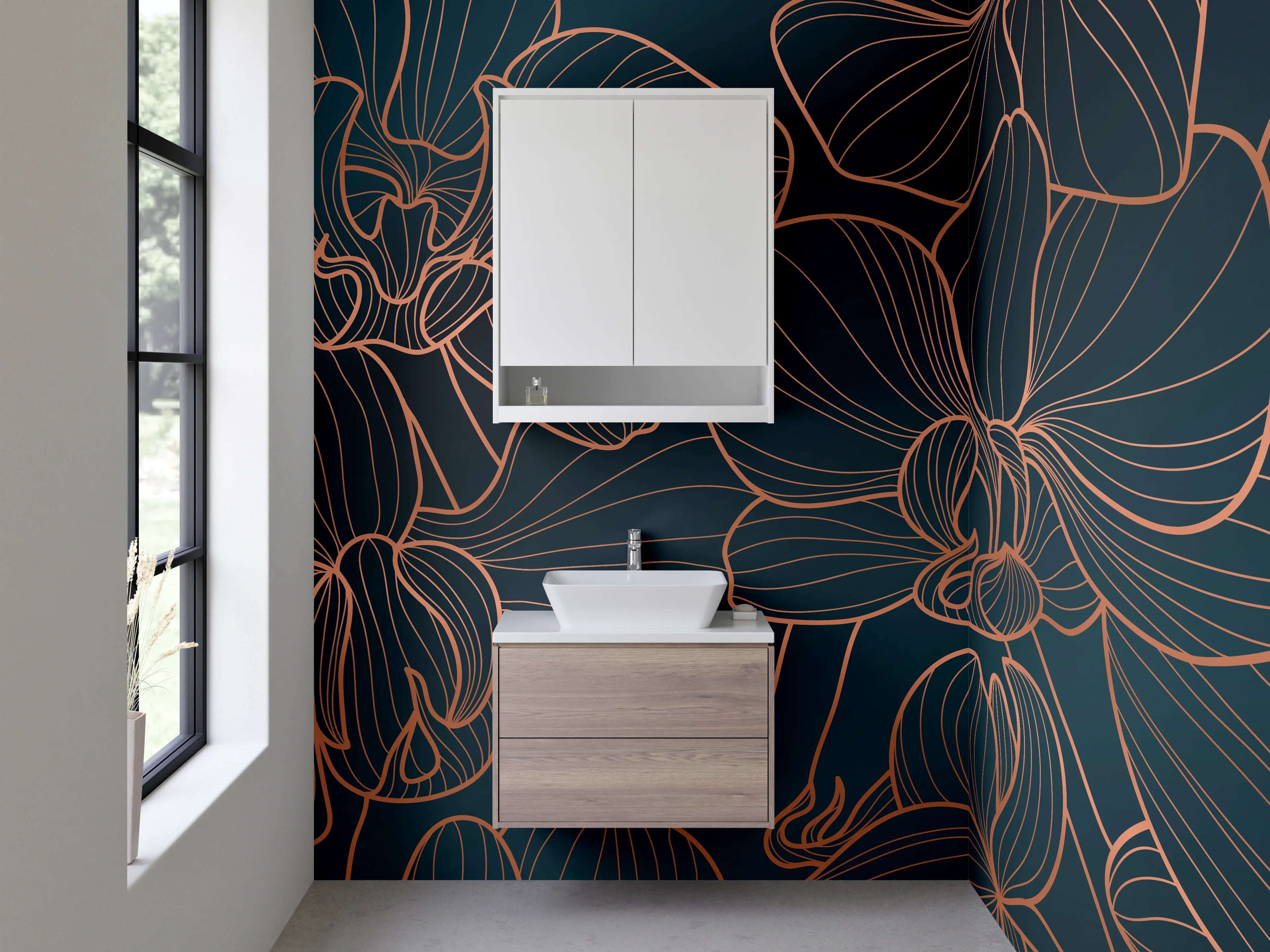 Waschbecken-Rückwand - Elegantes Lineart-Orchideen Design