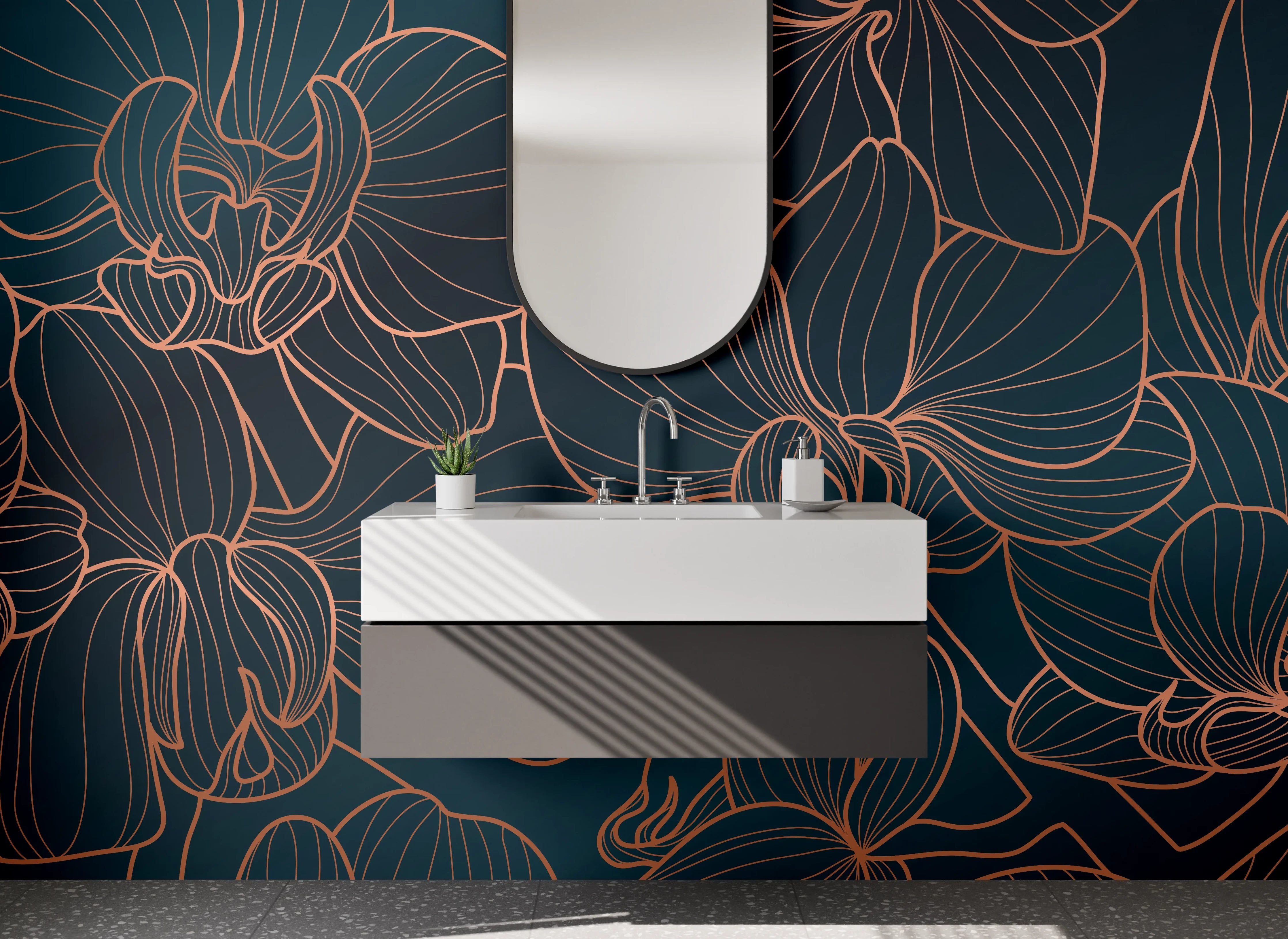 Waschbecken-Rückwand - Elegantes Lineart-Orchideen Design