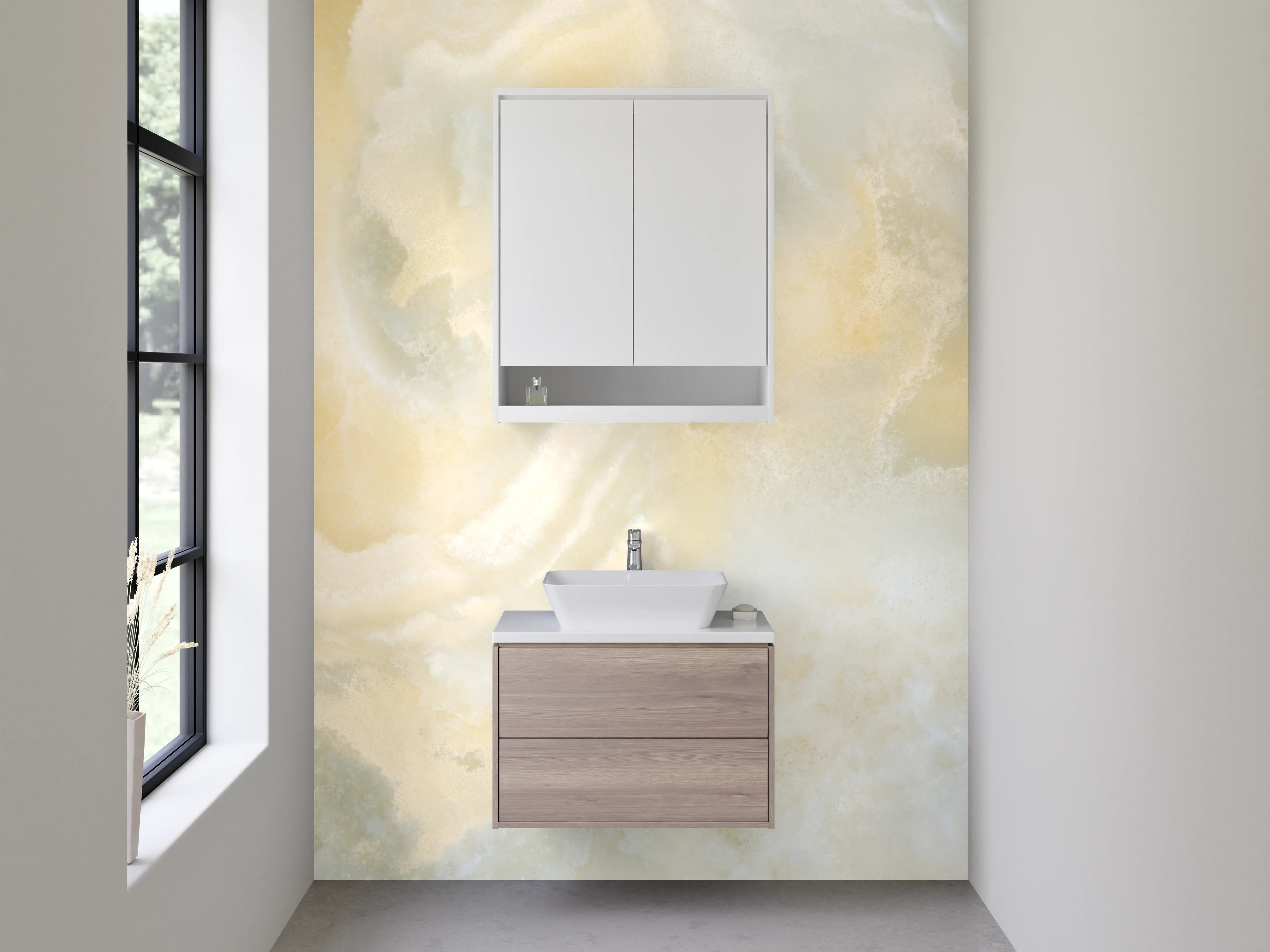 Waschbecken-Rückwand - Elegantes Marmor-Dekor weiß-gelb