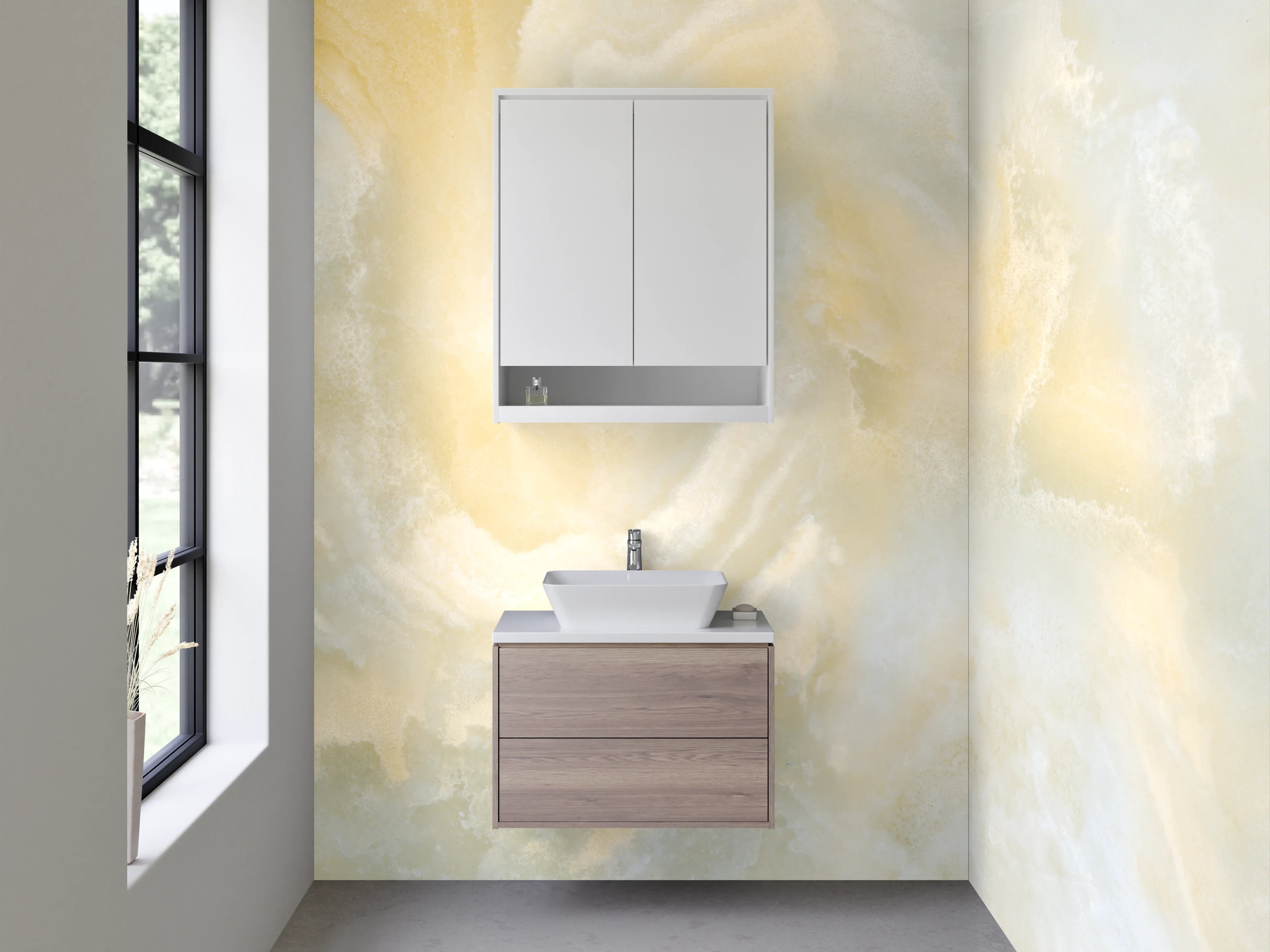 Waschbecken-Rückwand - Elegantes Marmor-Dekor weiß-gelb