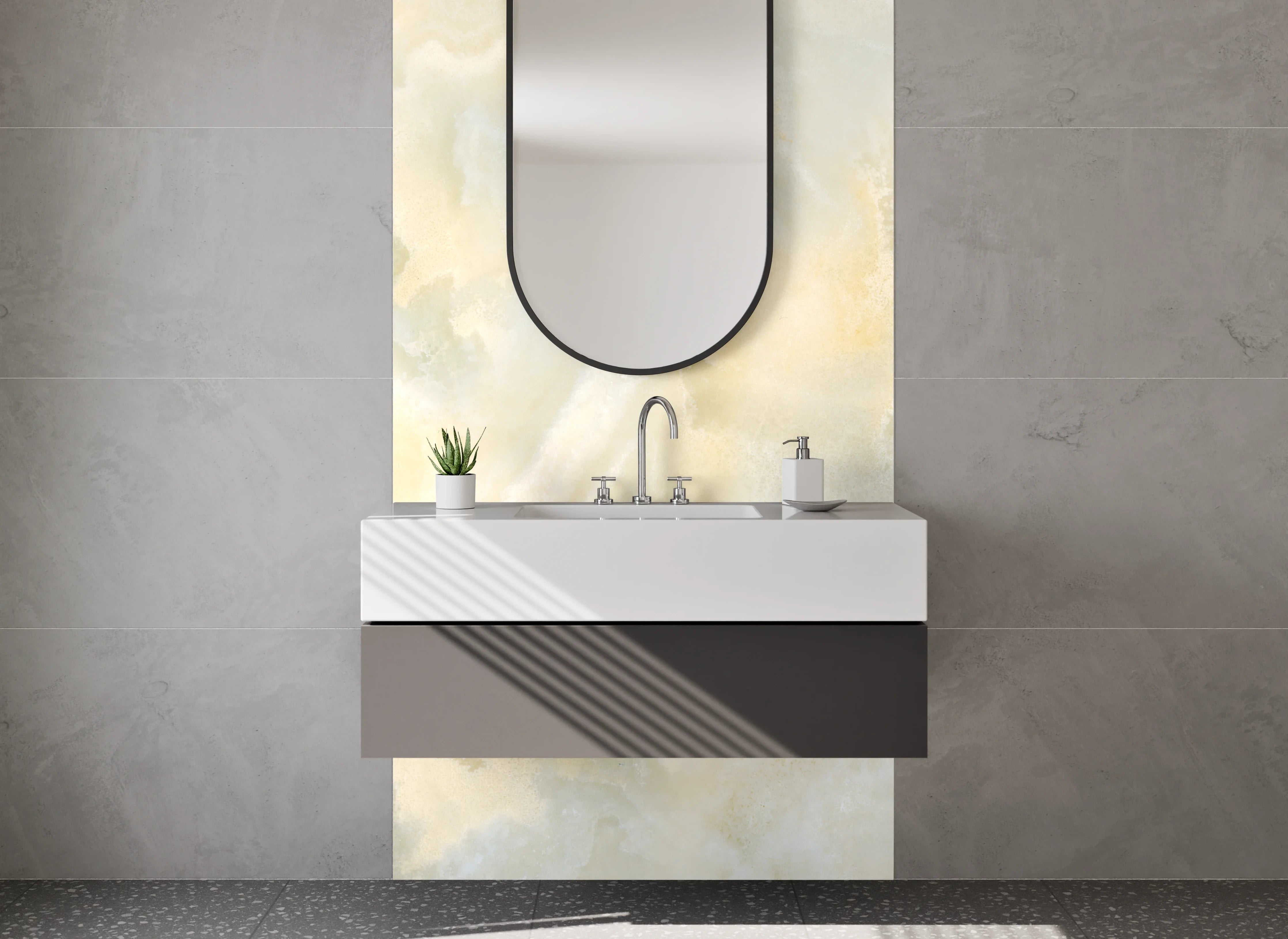 Waschbecken-Rückwand - Elegantes Marmor-Dekor weiß-gelb