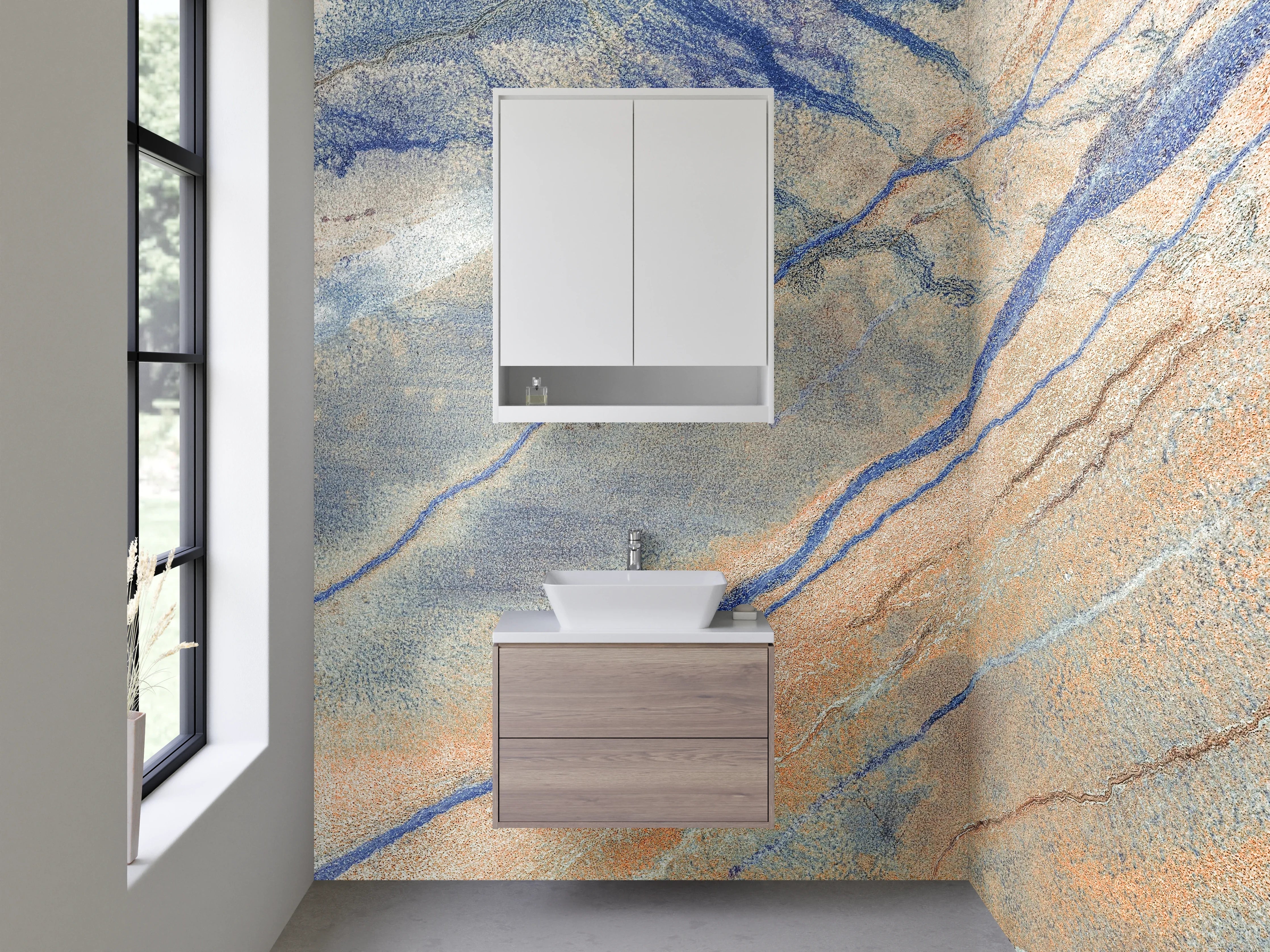 Waschbecken-Rückwand - Elegantes Marmor-Design in Blau-Beige