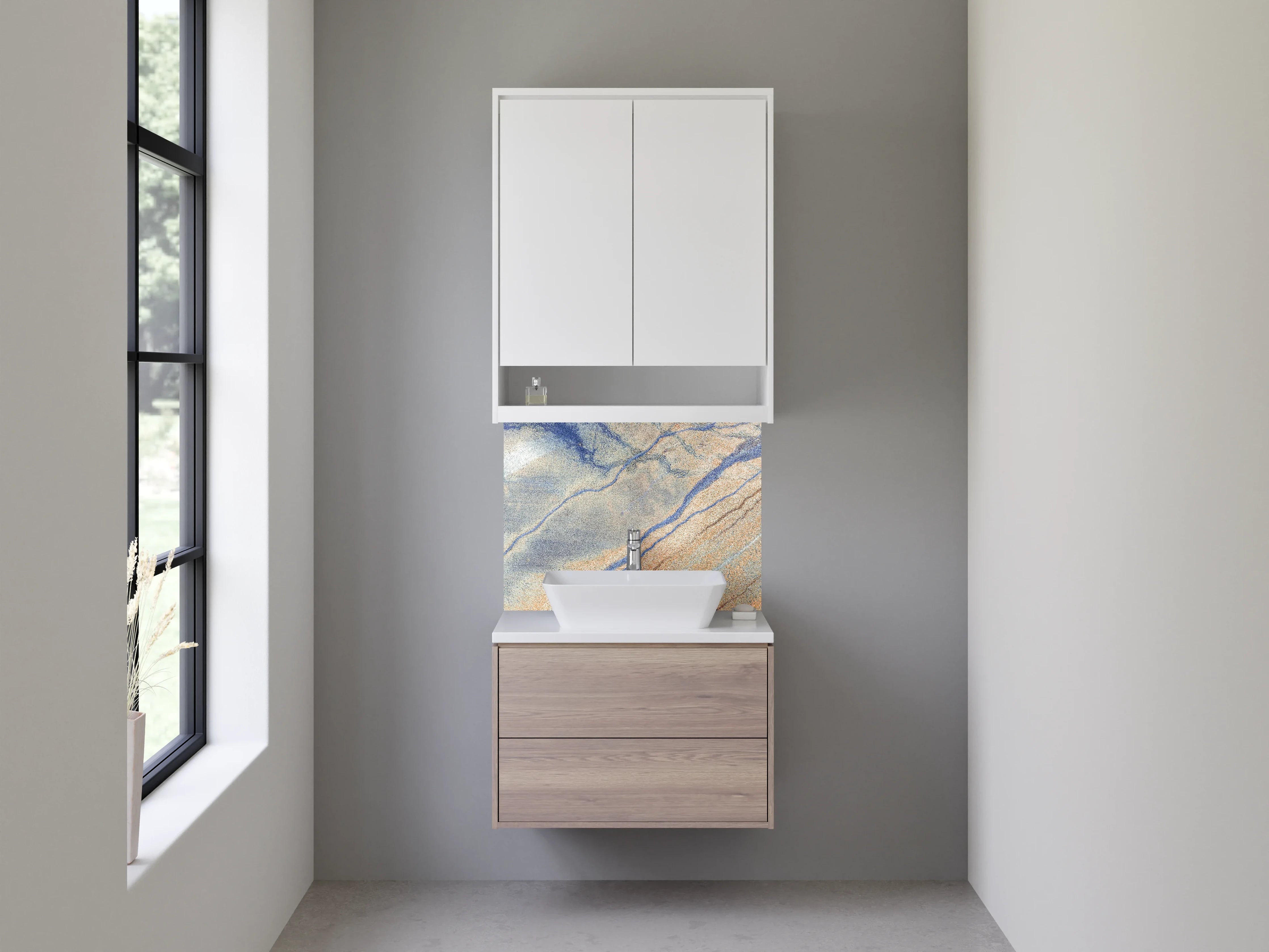 Waschbecken-Rückwand - Elegantes Marmor-Design in Blau-Beige