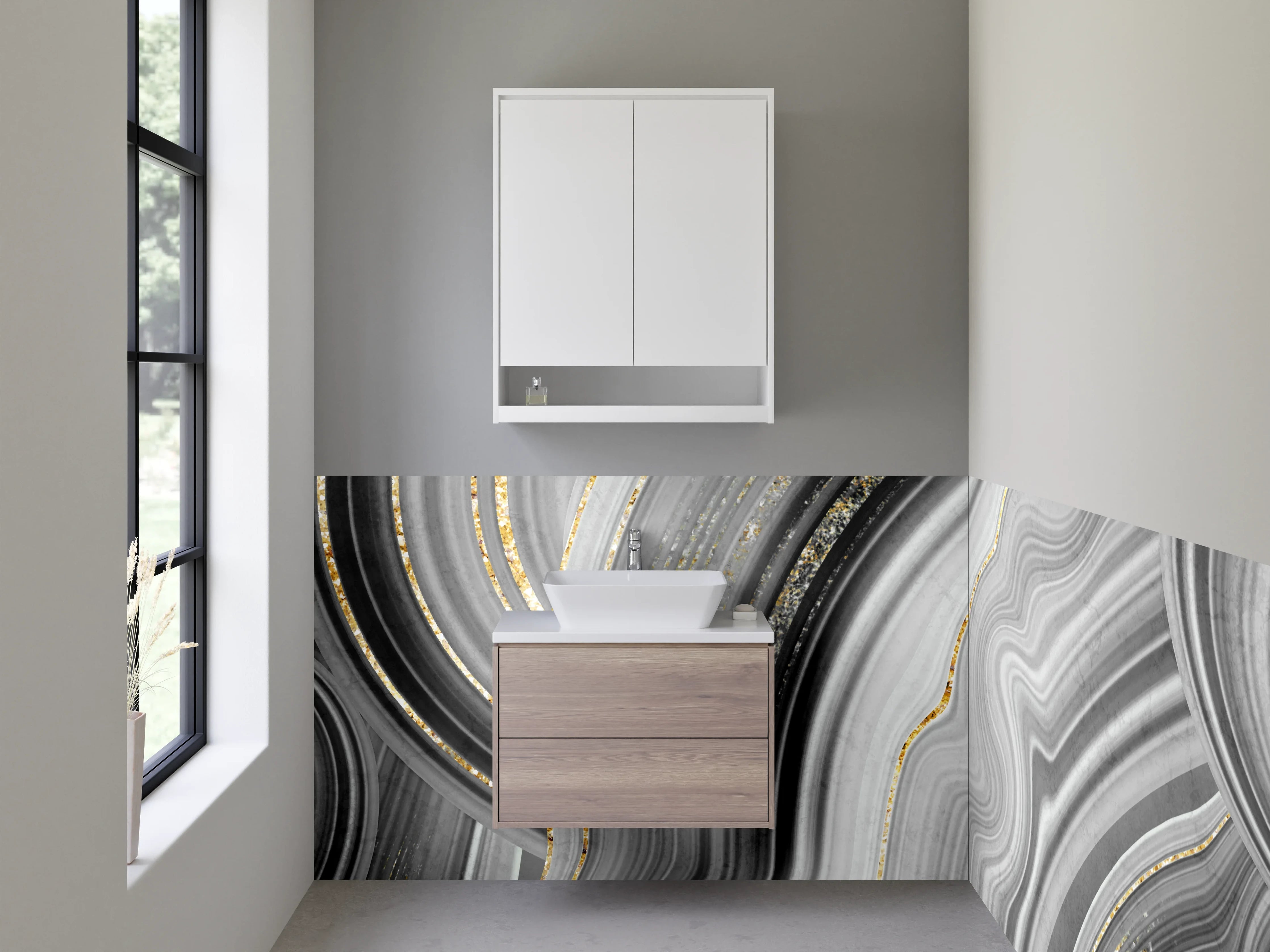 Waschbecken-Rückwand - Elegantes Marmor-Design in Schwarz-Gold