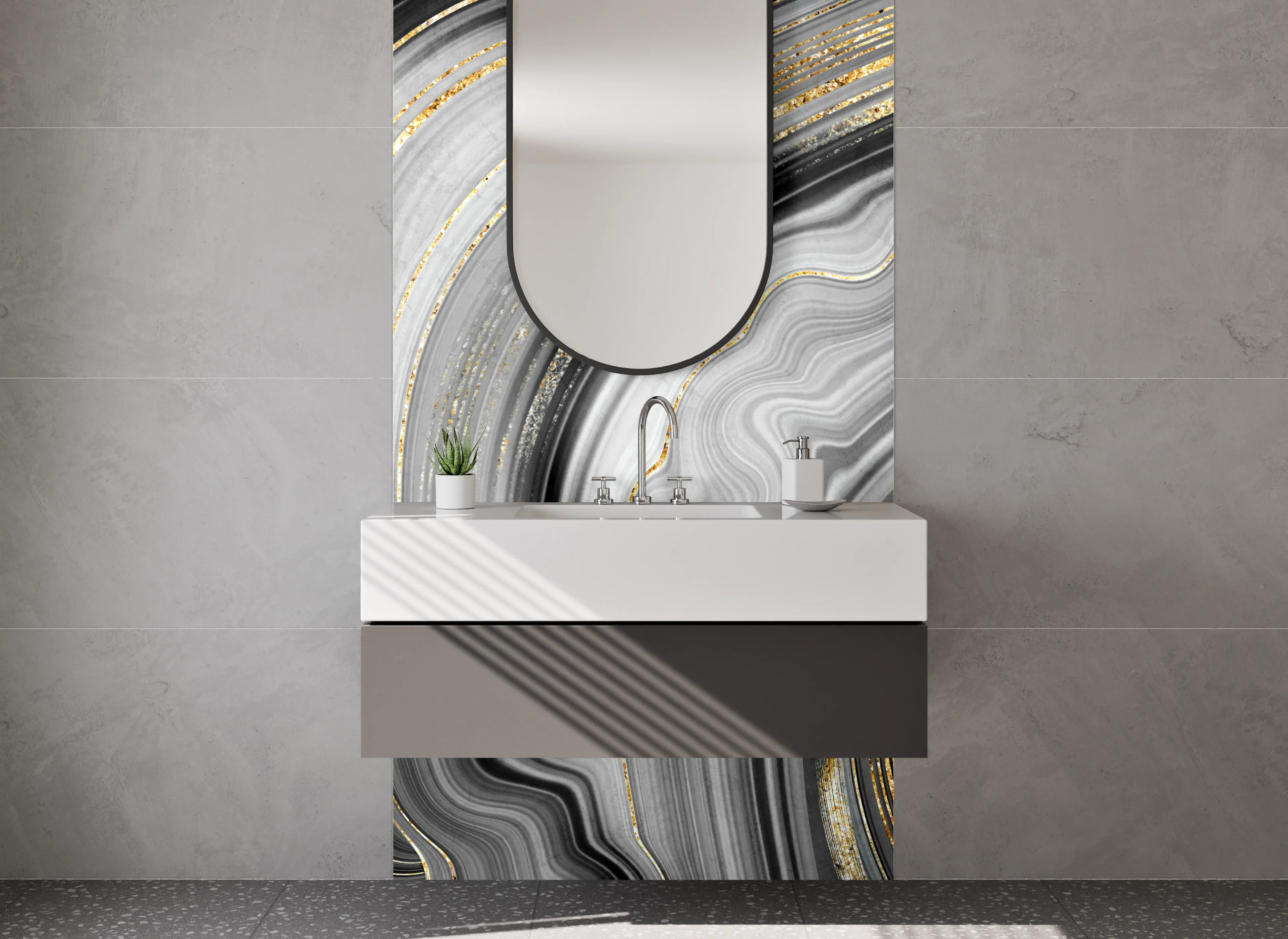 Waschbecken-Rückwand - Elegantes Marmor-Design in Schwarz-Gold