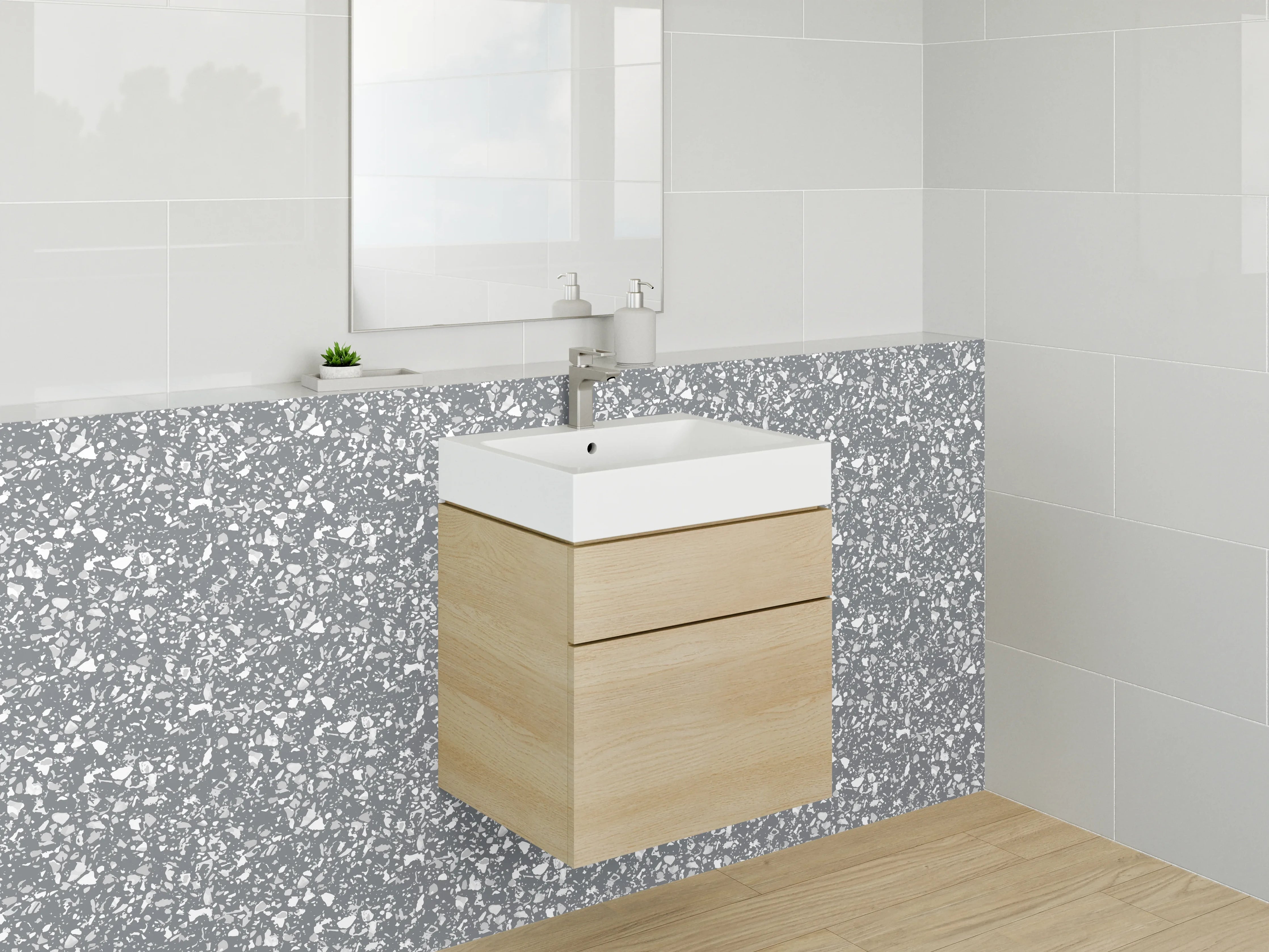Waschbecken-Rückwand - Elegantes Marmor-Mosaik in Grau Weiß