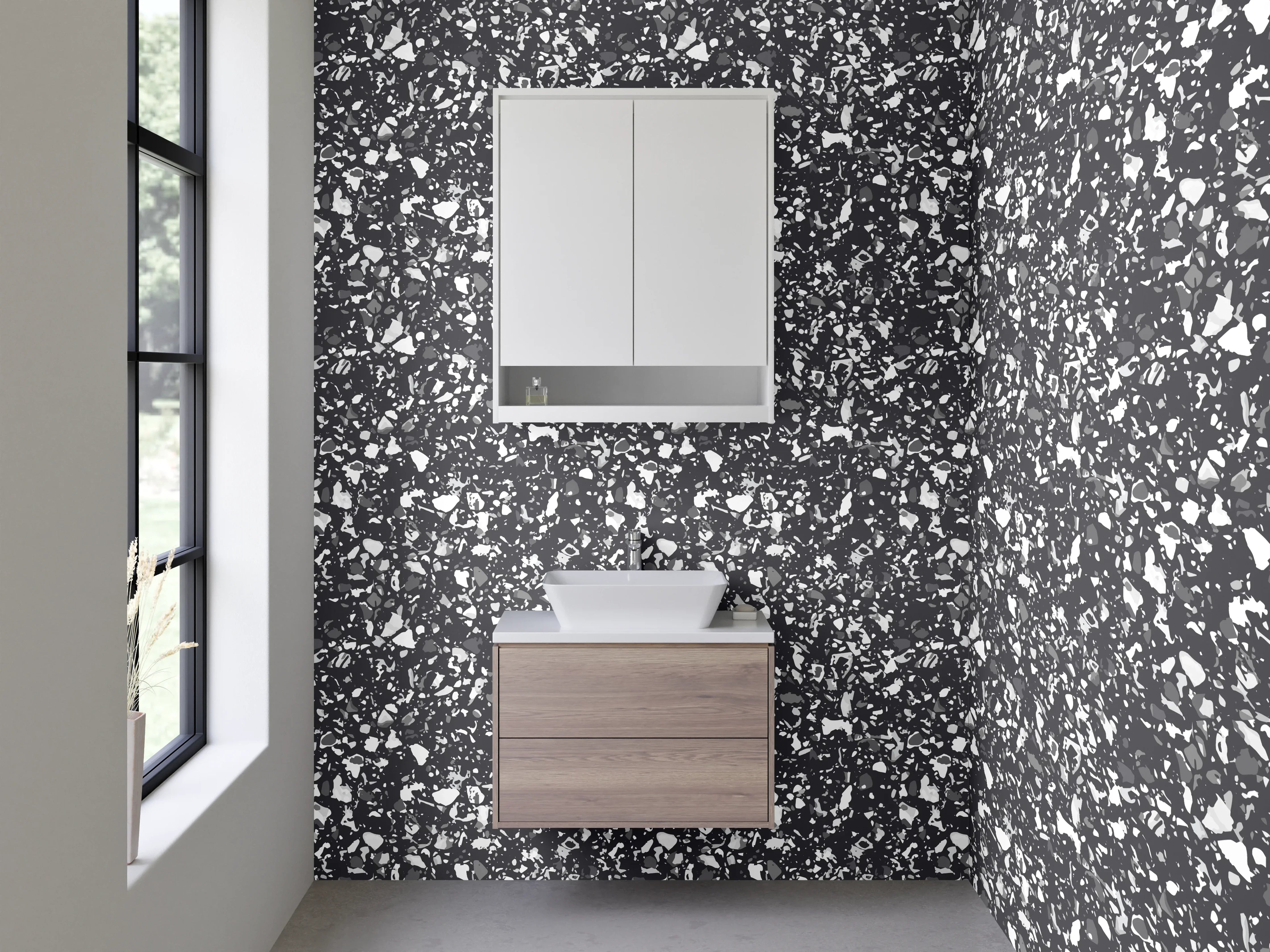 Waschbecken-Rückwand - Elegantes Marmor-Muster in Schwarz-Weiß
