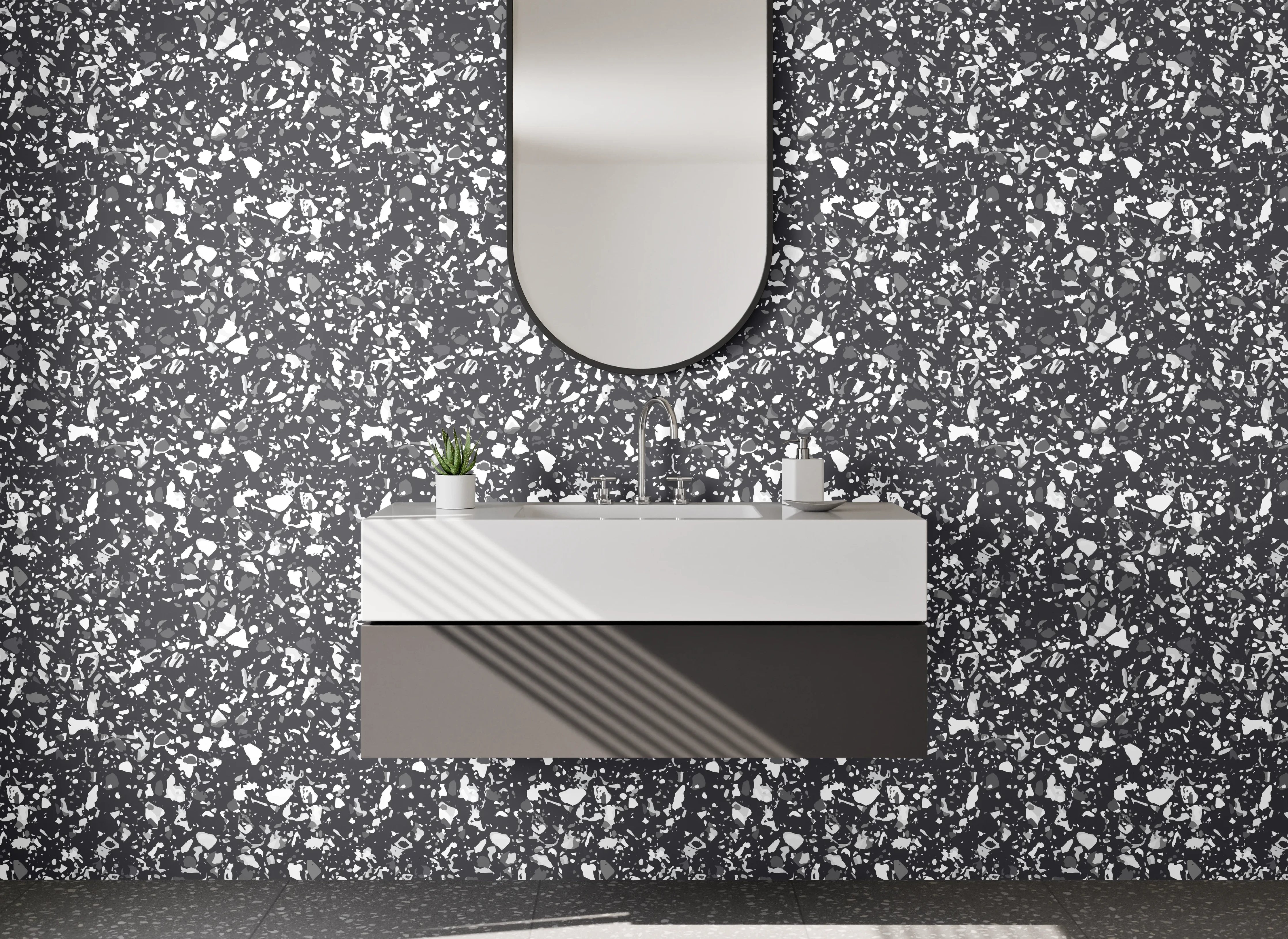 Waschbecken-Rückwand - Elegantes Marmor-Muster in Schwarz-Weiß