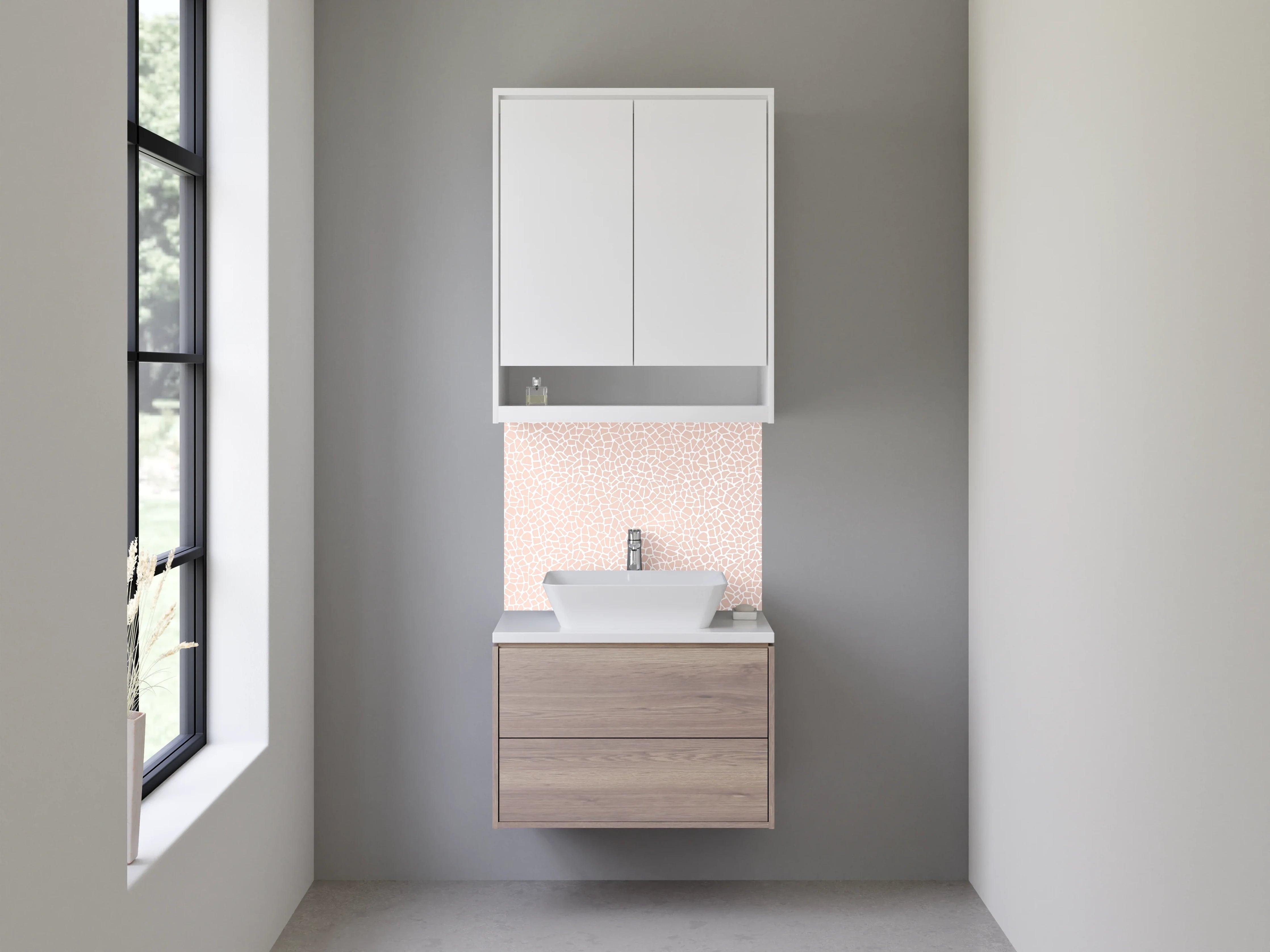 Waschbecken-Rückwand - Elegantes Mosaik Rosa Beige Muster