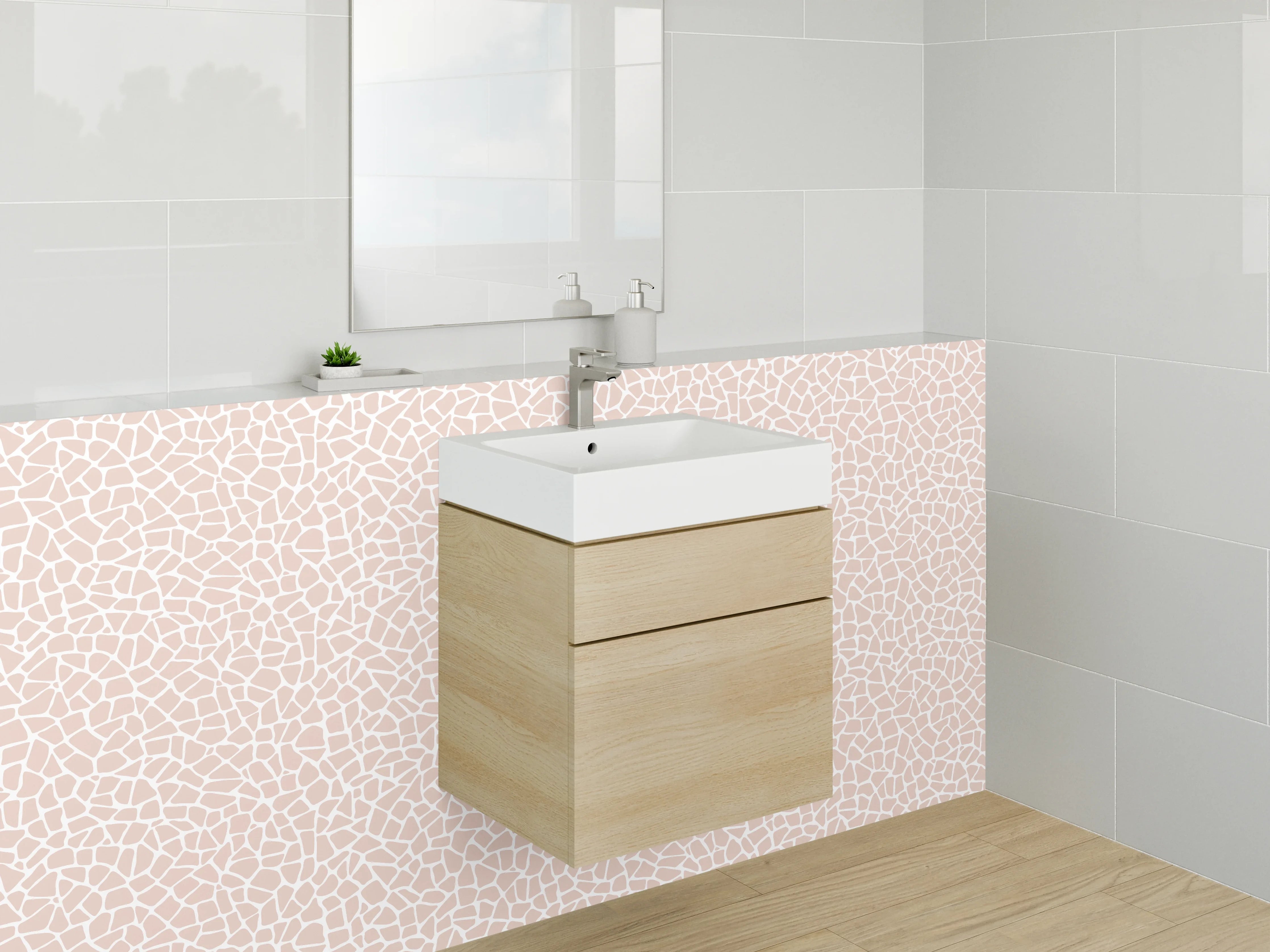 Waschbecken-Rückwand - Elegantes Mosaik Rosa Beige Muster