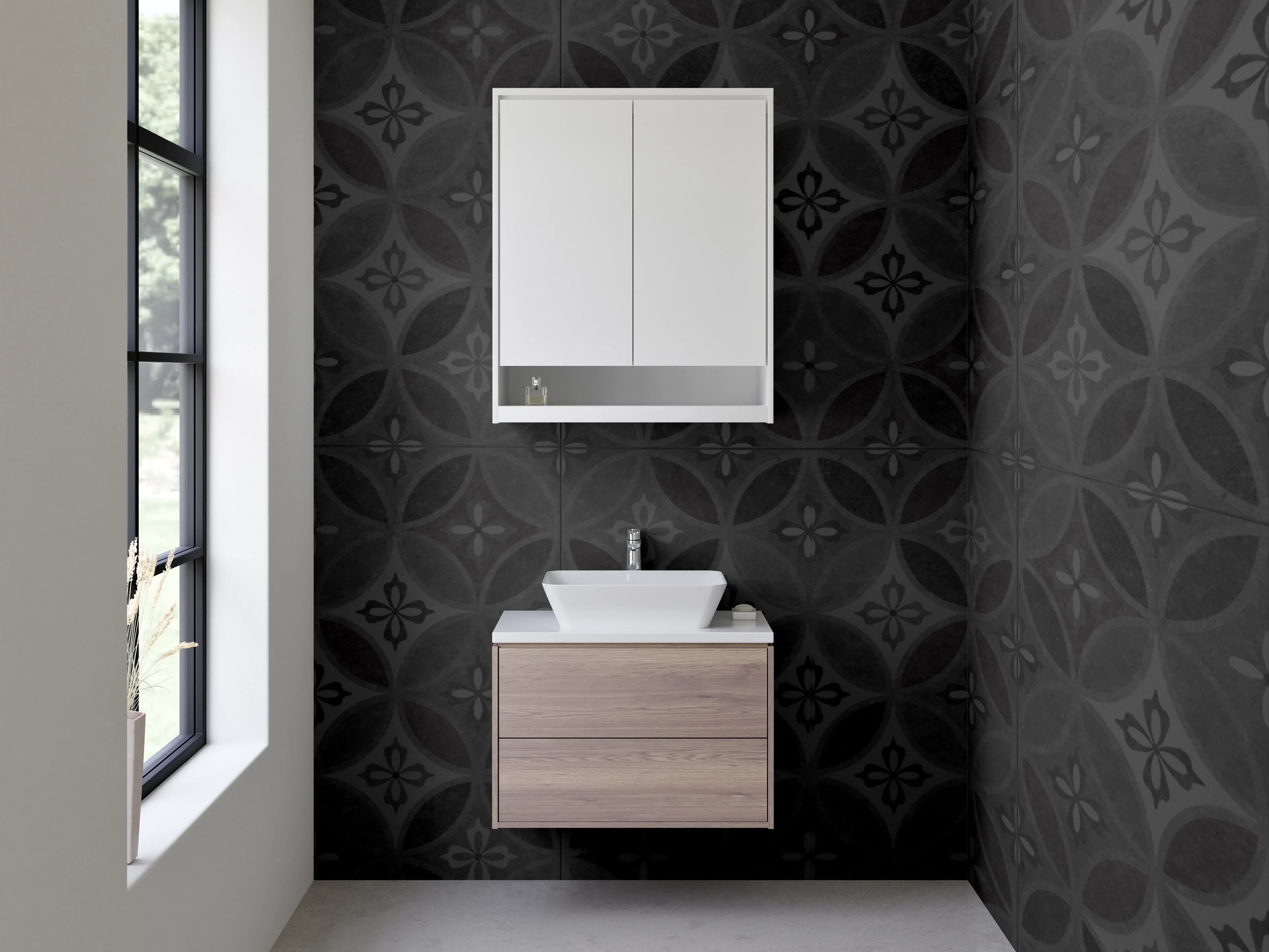 Waschbecken-Rückwand - Elegantes Schwarzgrau Muster Modern