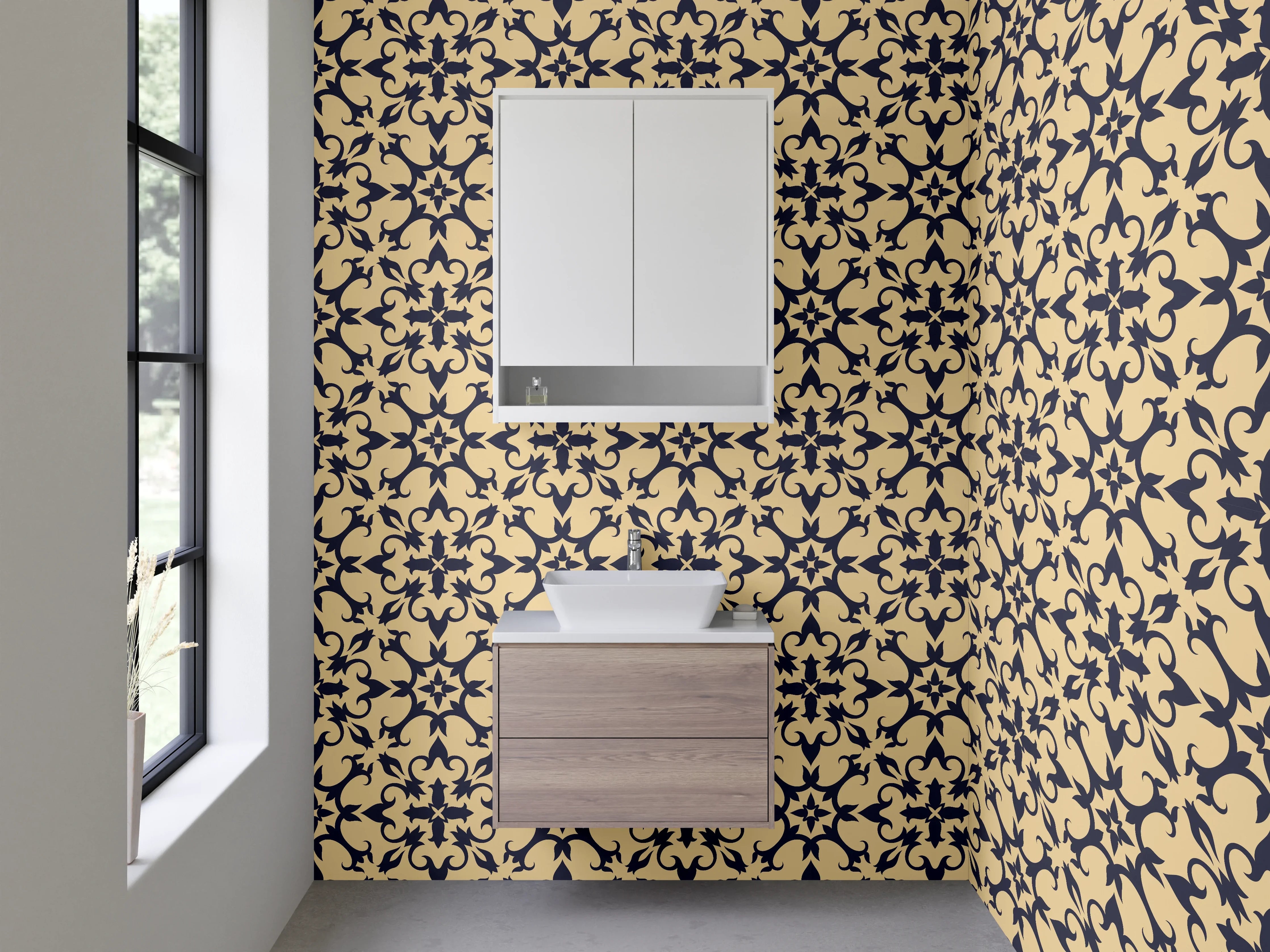 Waschbecken-Rückwand - Elegantes florales Muster auf Beige