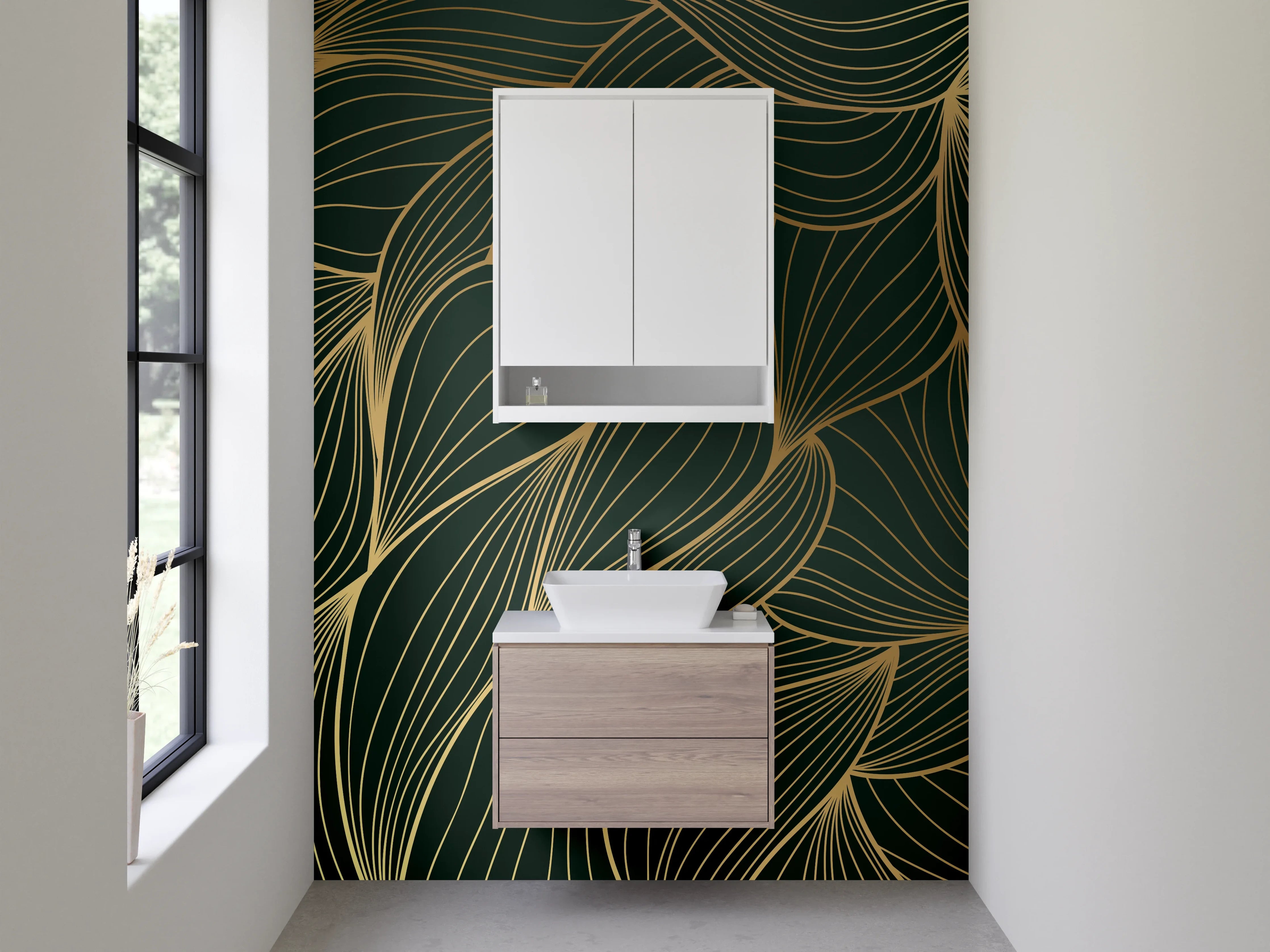 Waschbecken-Rückwand - Elegantes goldenes Lineart-Muster