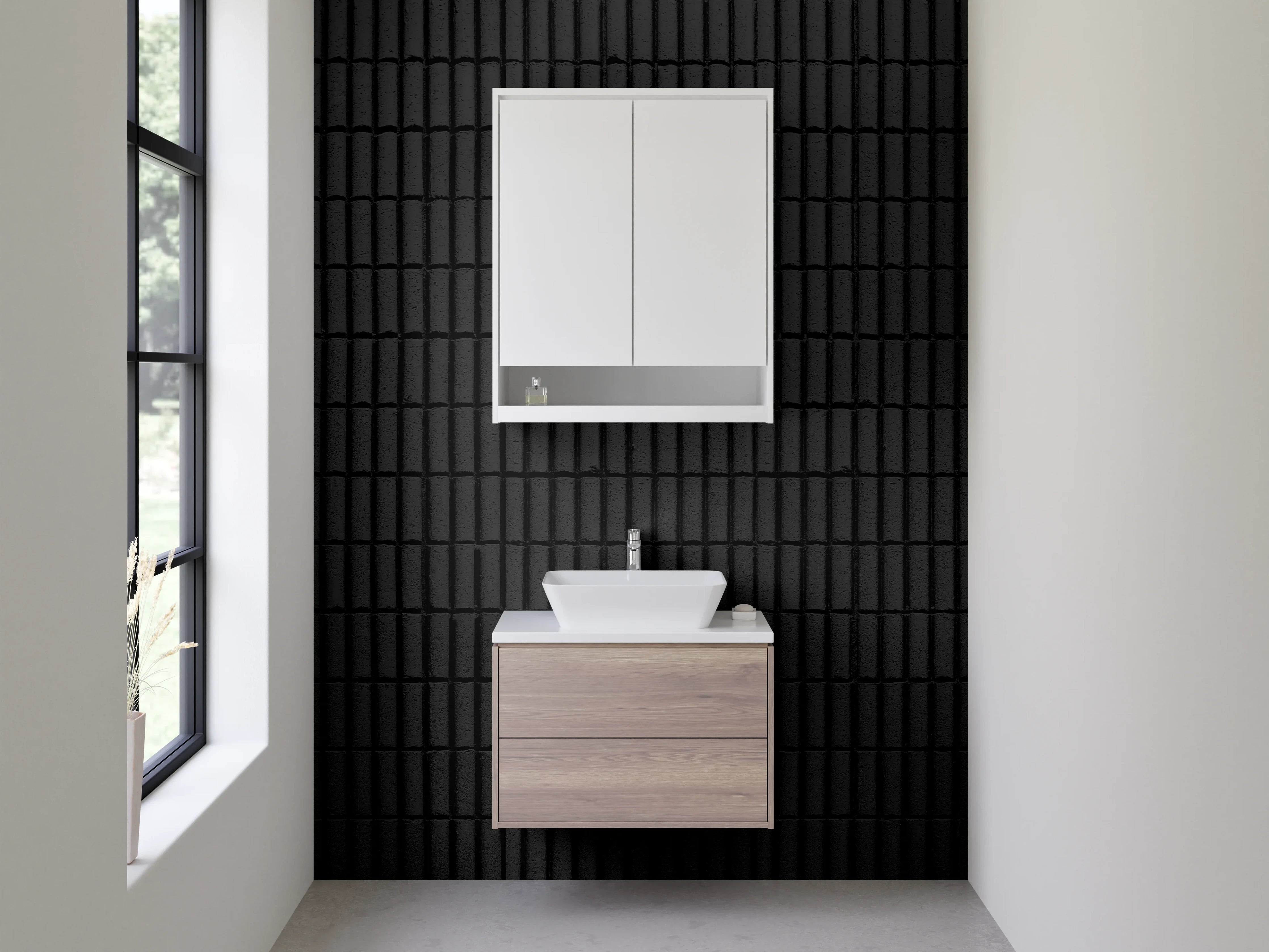 Waschbecken-Rückwand - Elegantes schwarzes Streifenmuster für Bad