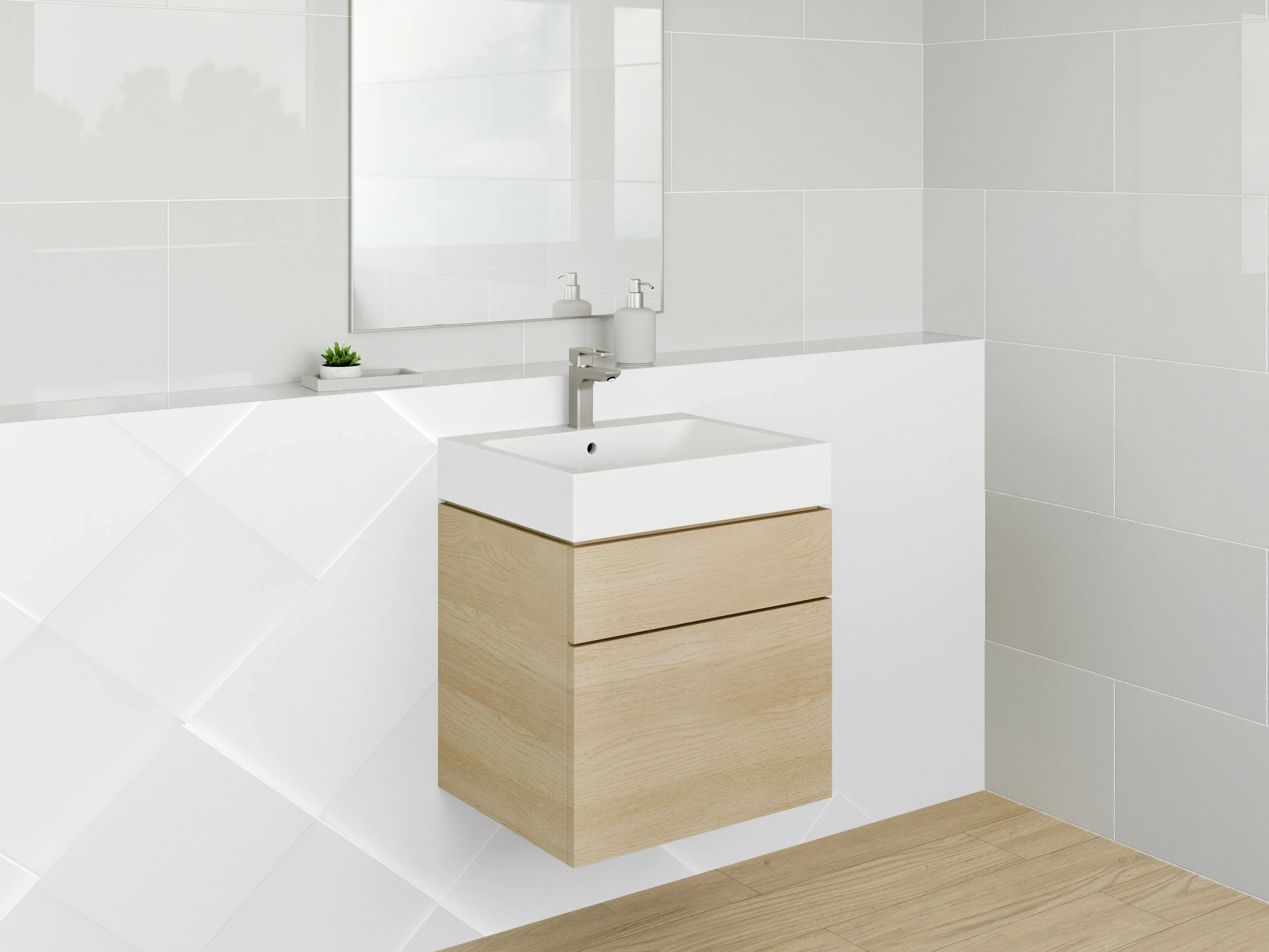 Waschbecken-Rückwand - Elegantes weiß-graues 3D-Muster Design