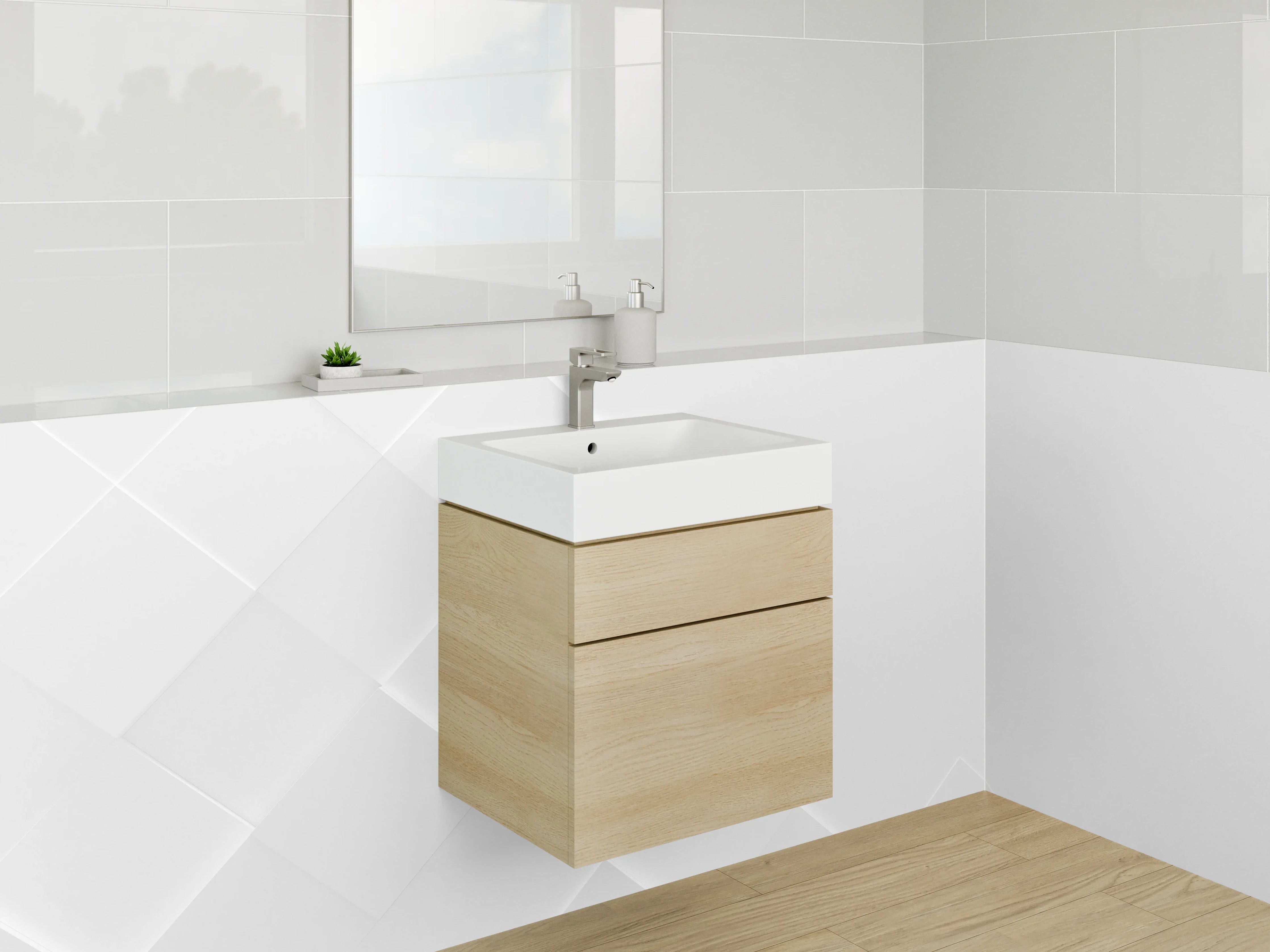 Waschbecken-Rückwand - Elegantes weiß-graues 3D-Muster Design