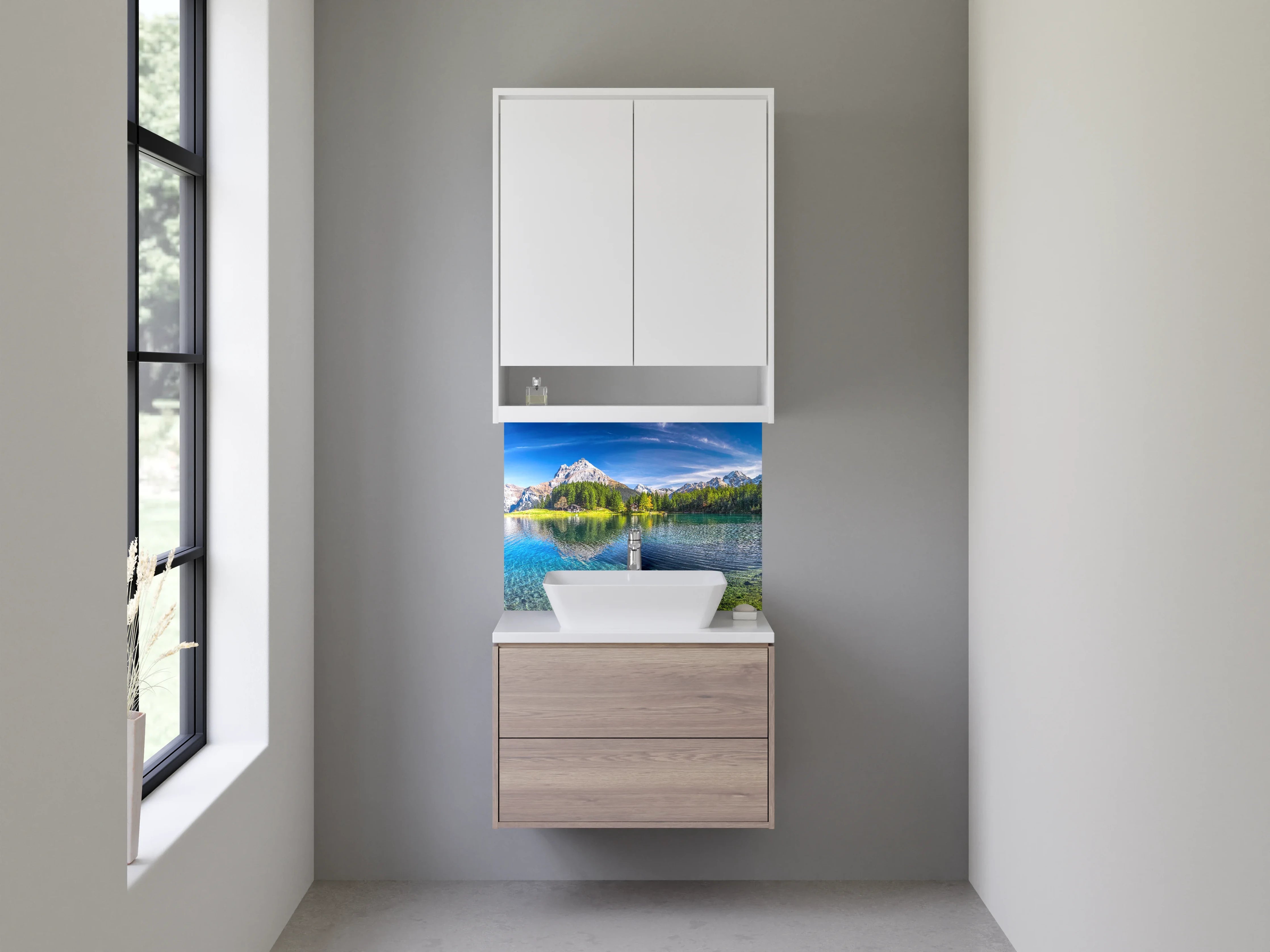 Waschbecken-Rückwand - Entspannende Bergkulisse Badgestaltung