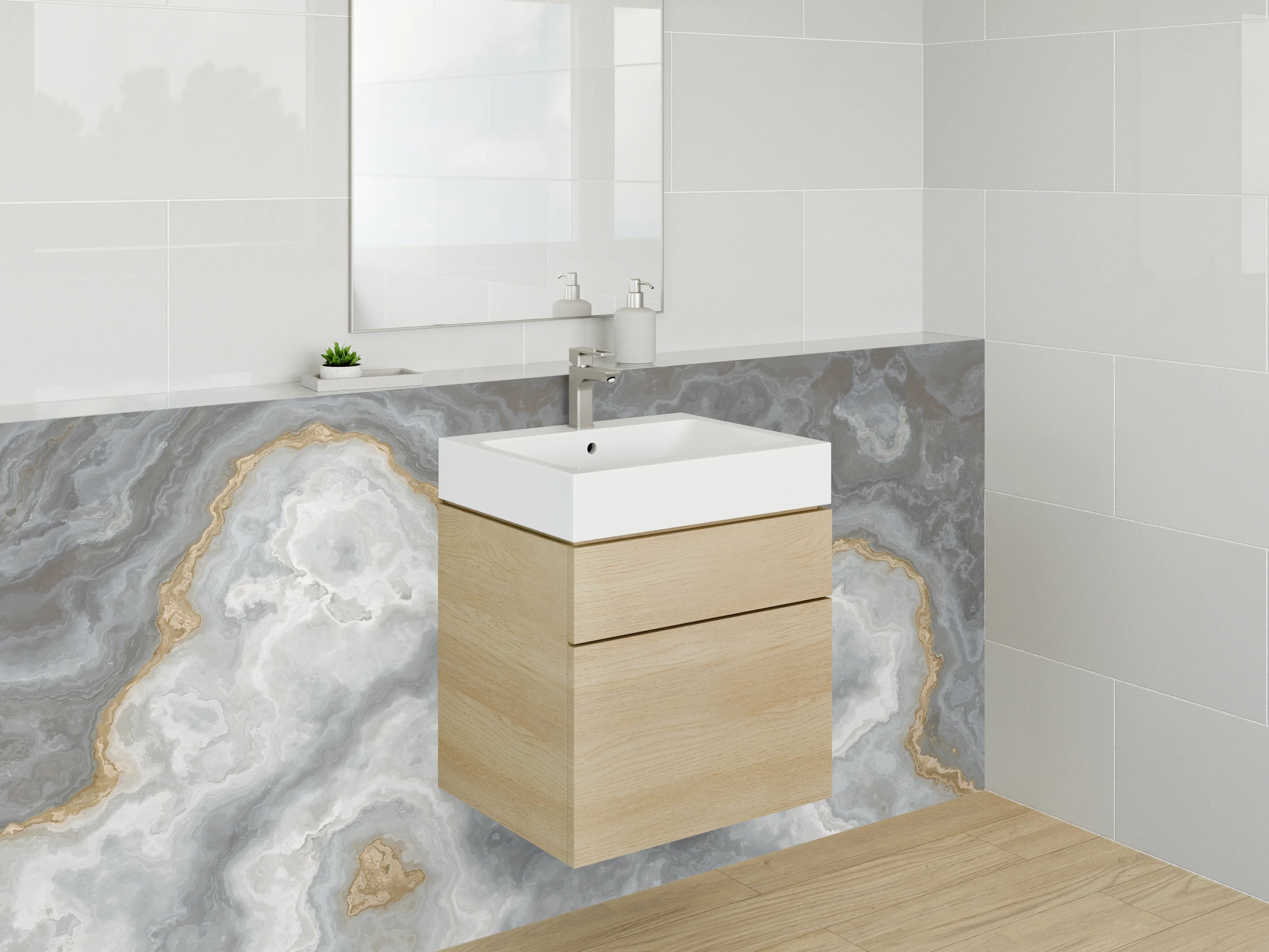 Waschbecken-Rückwand - Exklusive Marmoroptik in Weiß-Grau-Gold