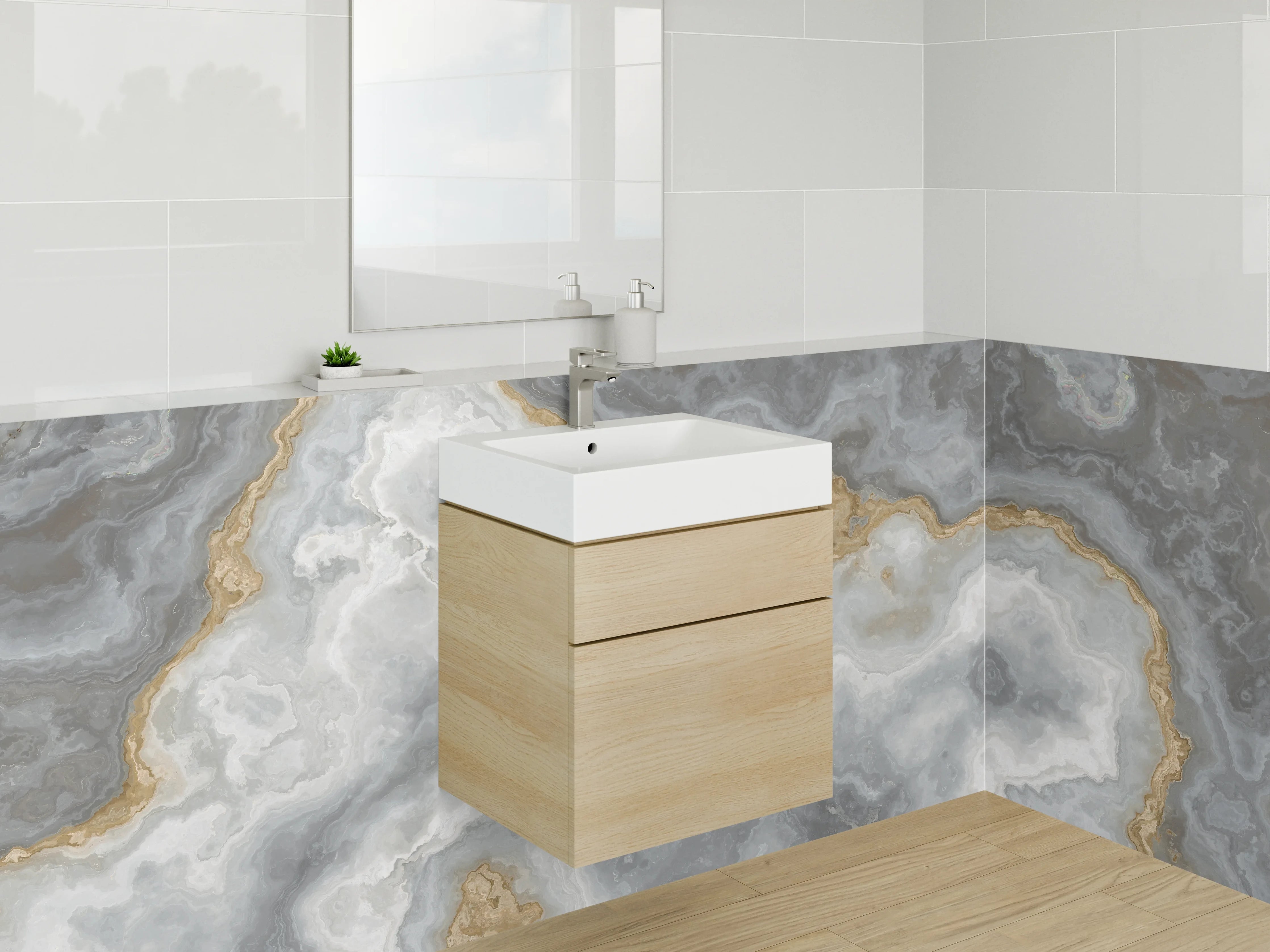Waschbecken-Rückwand - Exklusive Marmoroptik in Weiß-Grau-Gold