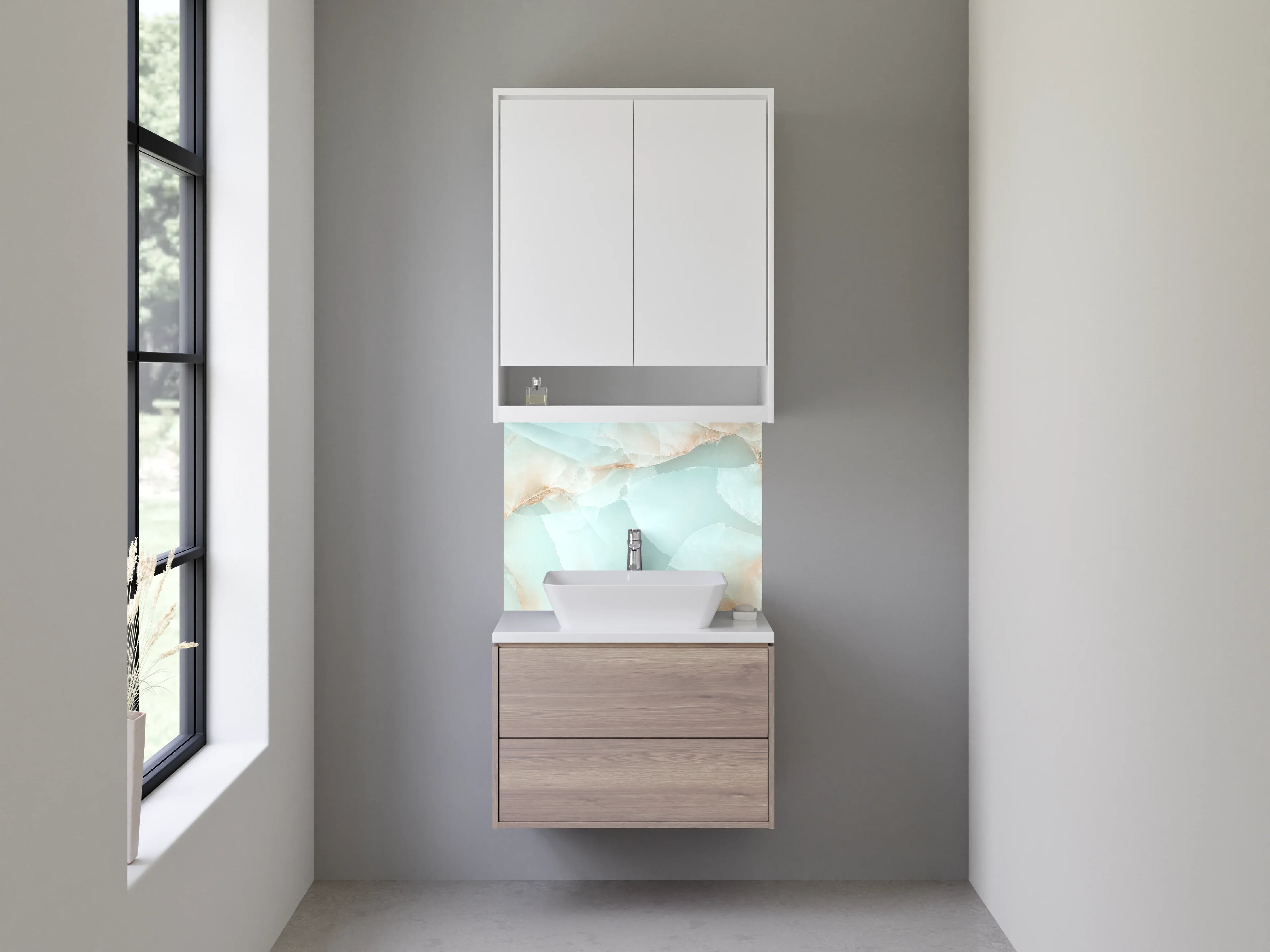 Waschbecken-Rückwand - Exklusives Marmor-Onyx Design hellblau