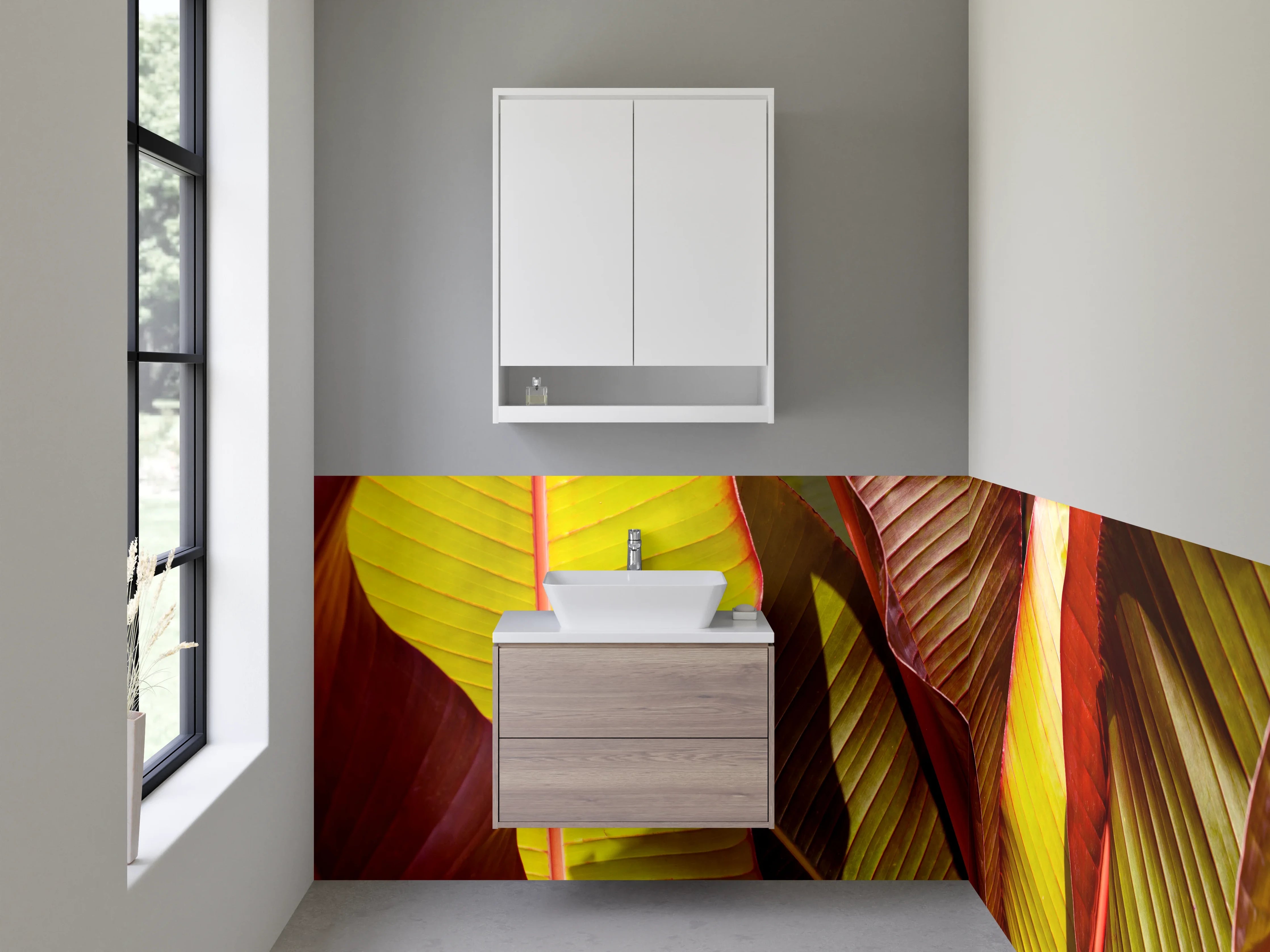 Waschbecken-Rückwand - Exotische Bananenblätter Wanddeko