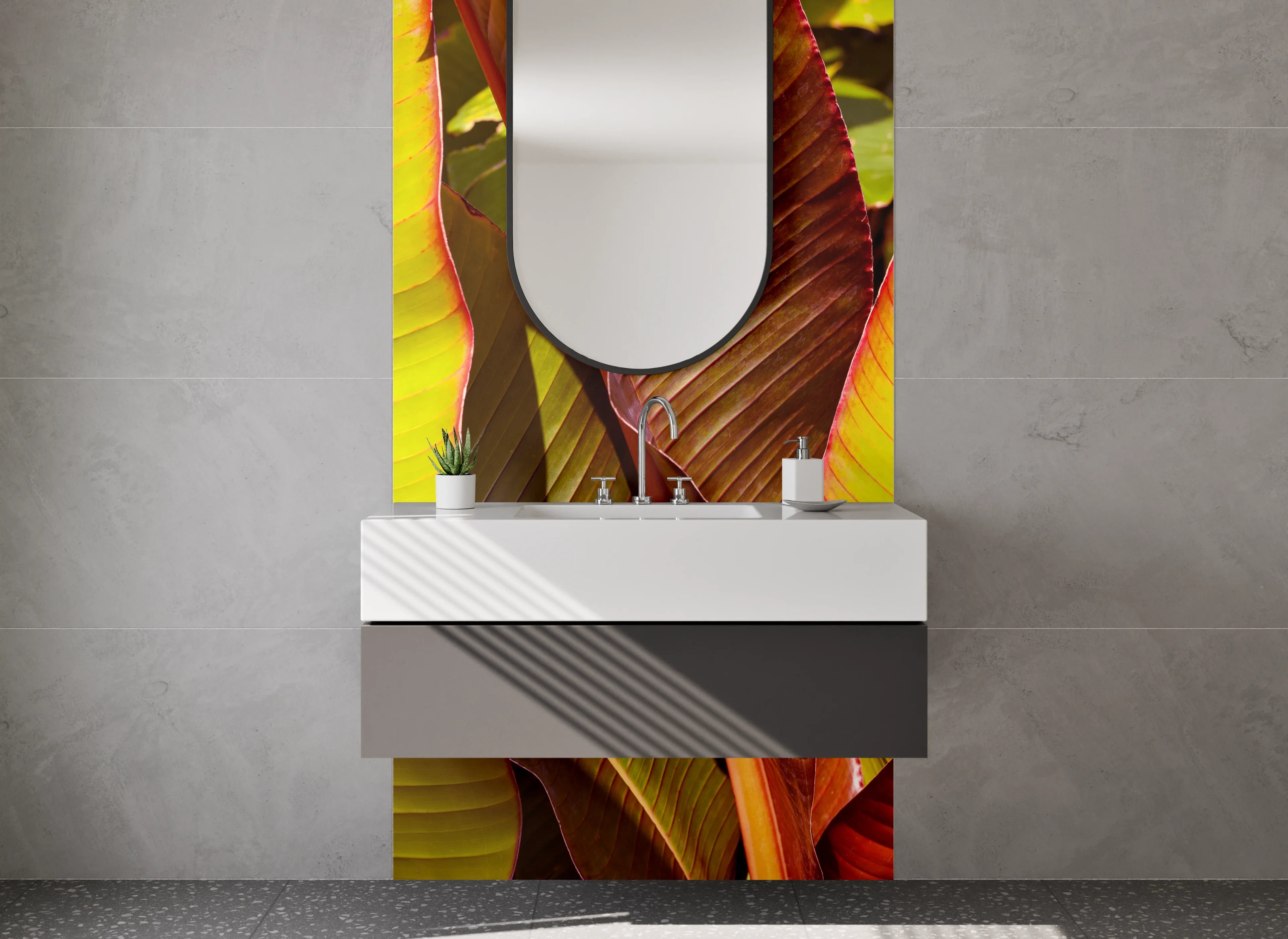 Waschbecken-Rückwand - Exotische Bananenblätter Wanddeko