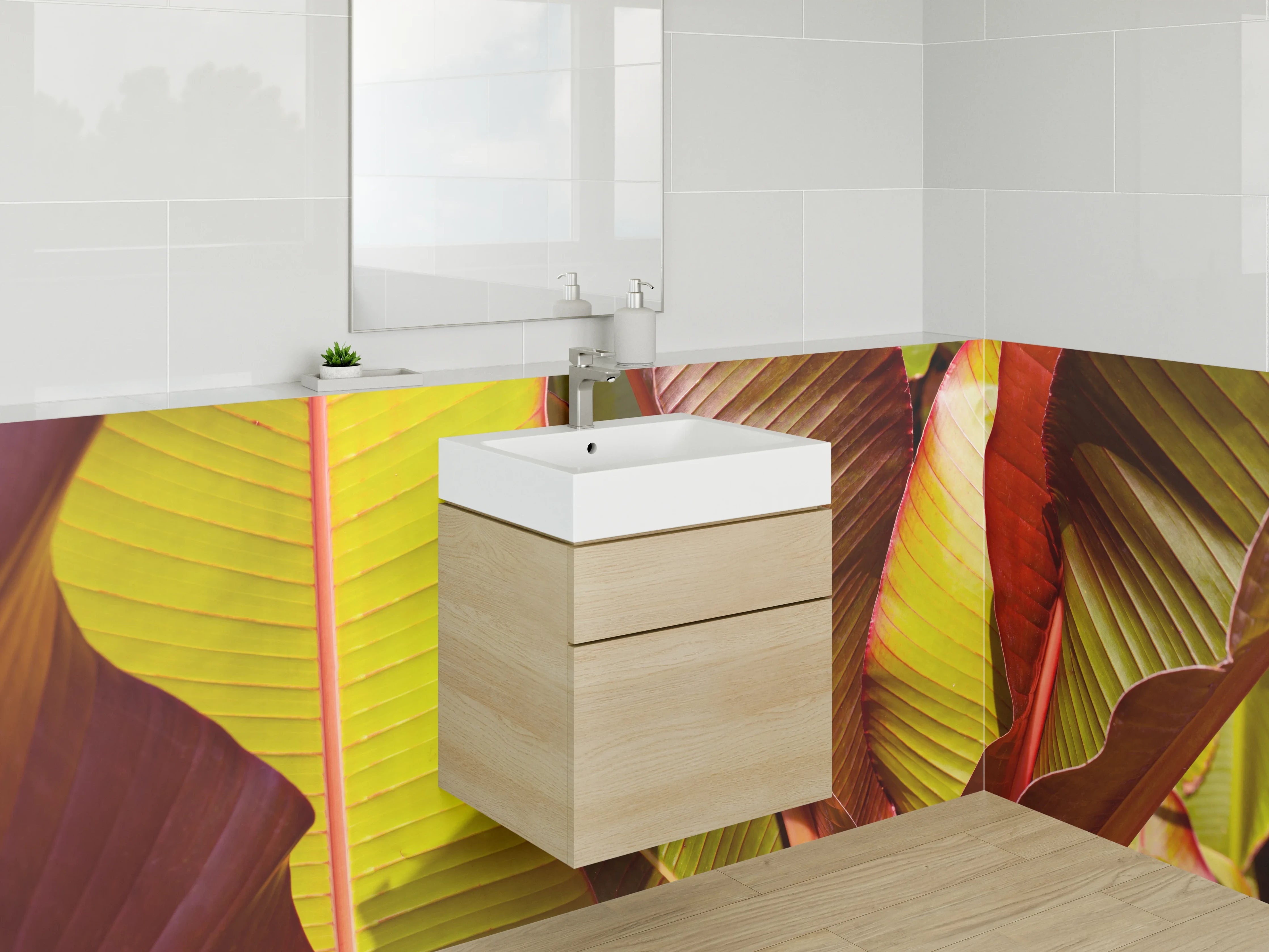 Waschbecken-Rückwand - Exotische Bananenblätter Wanddeko