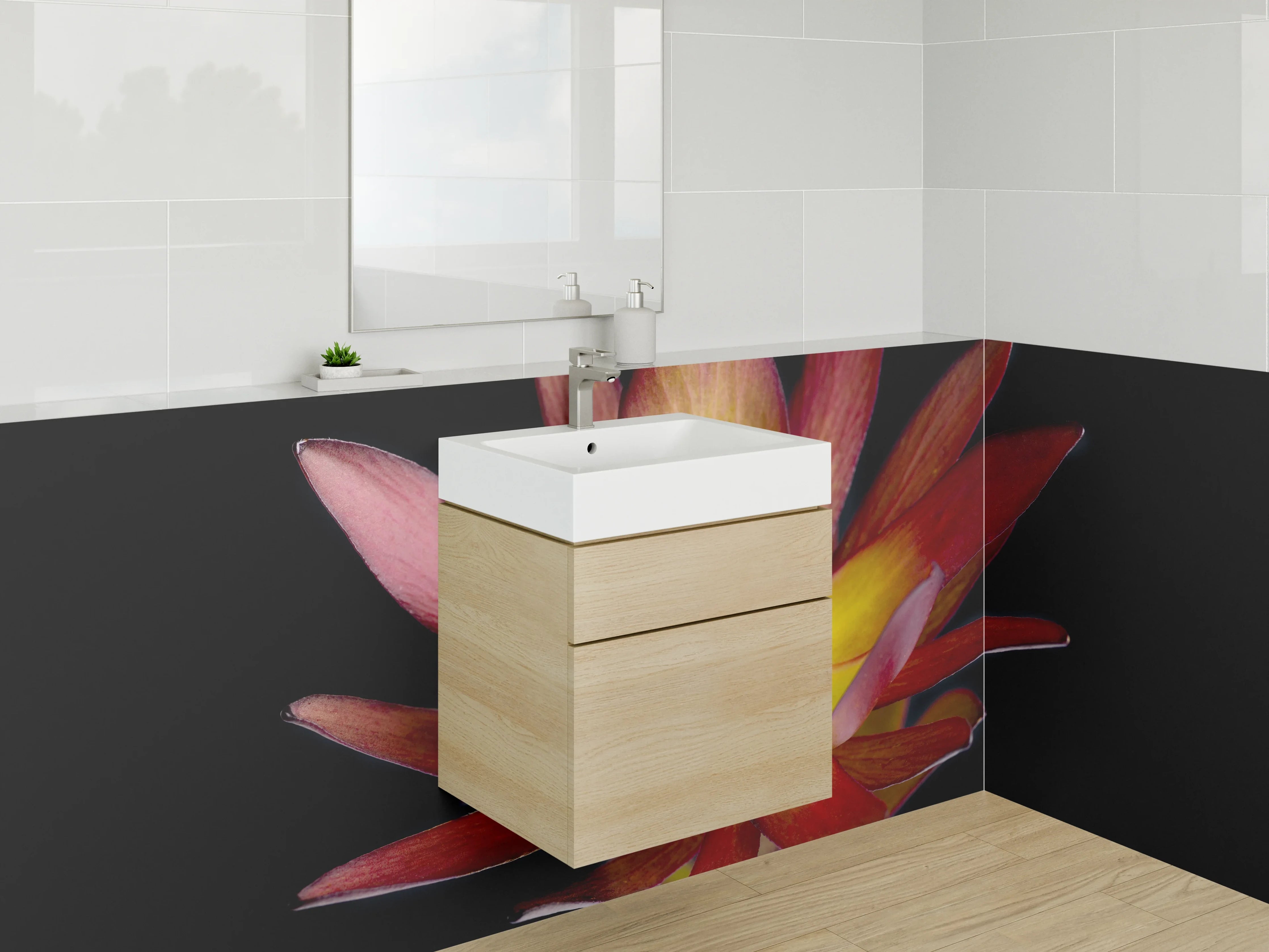 Waschbecken-Rückwand - Exotische Blüte in Rot und Gelb