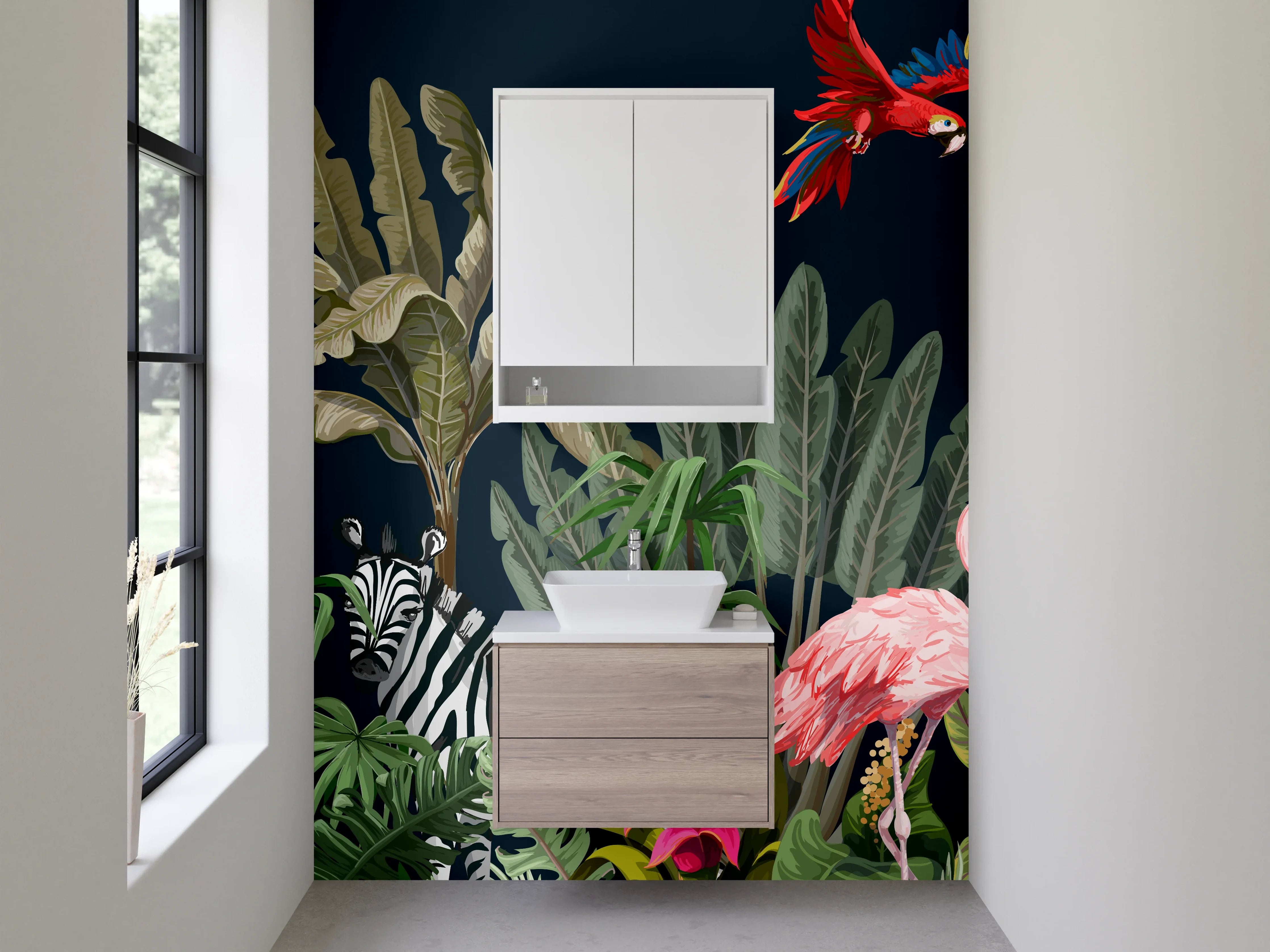 Waschbecken-Rückwand - Exotische Dschungeltiere Wandbild