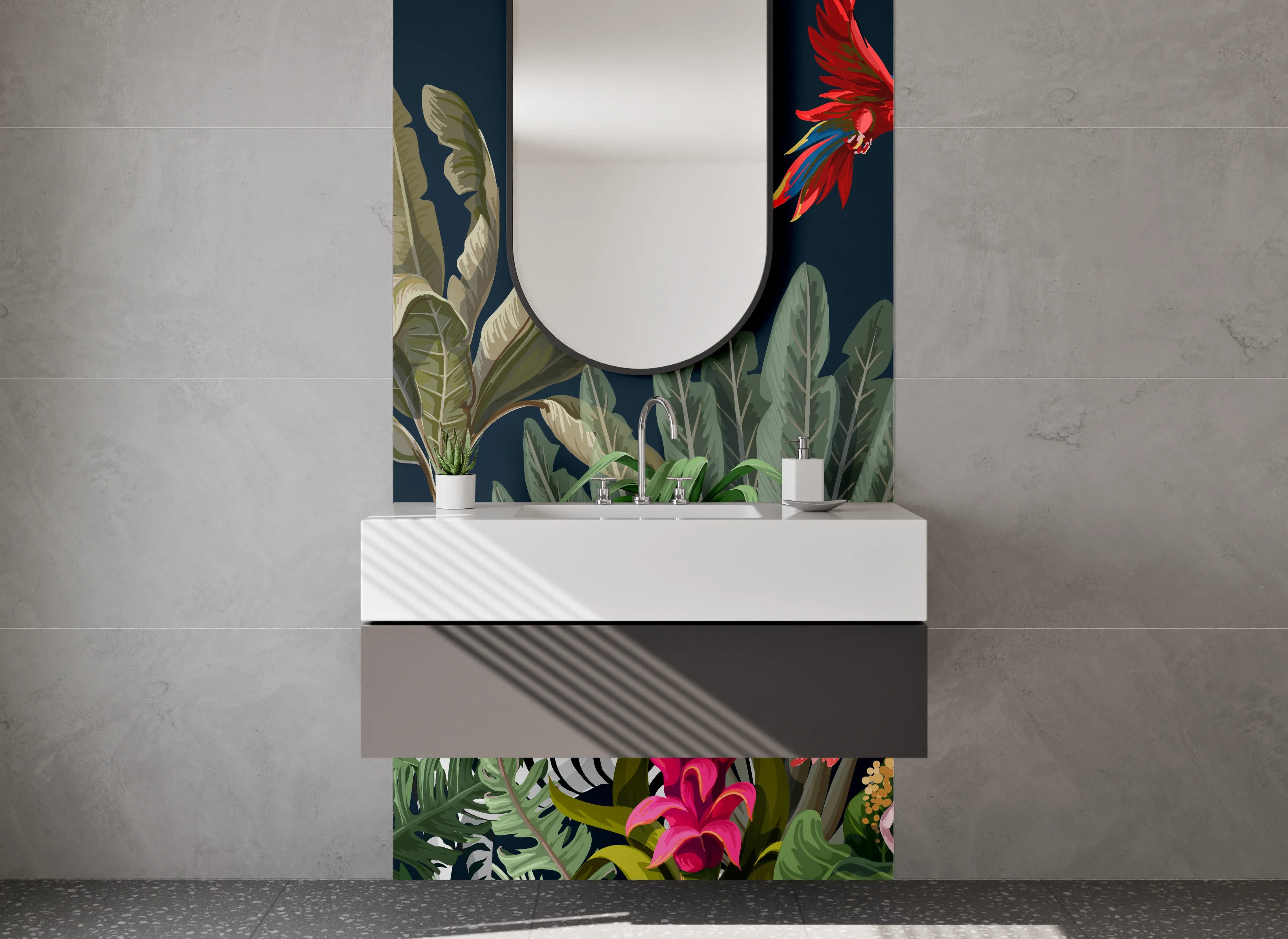 Waschbecken-Rückwand - Exotische Dschungeltiere Wandbild